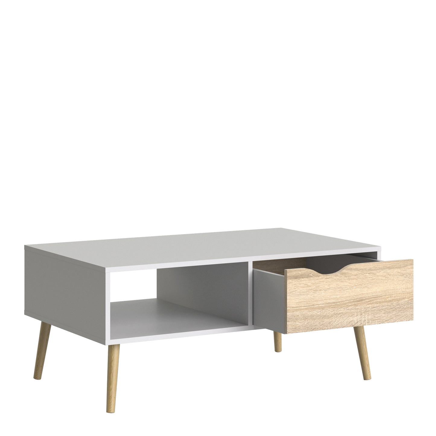 Oslo  Coffee Table 1 Drawer 1 Shelf in White and Oak