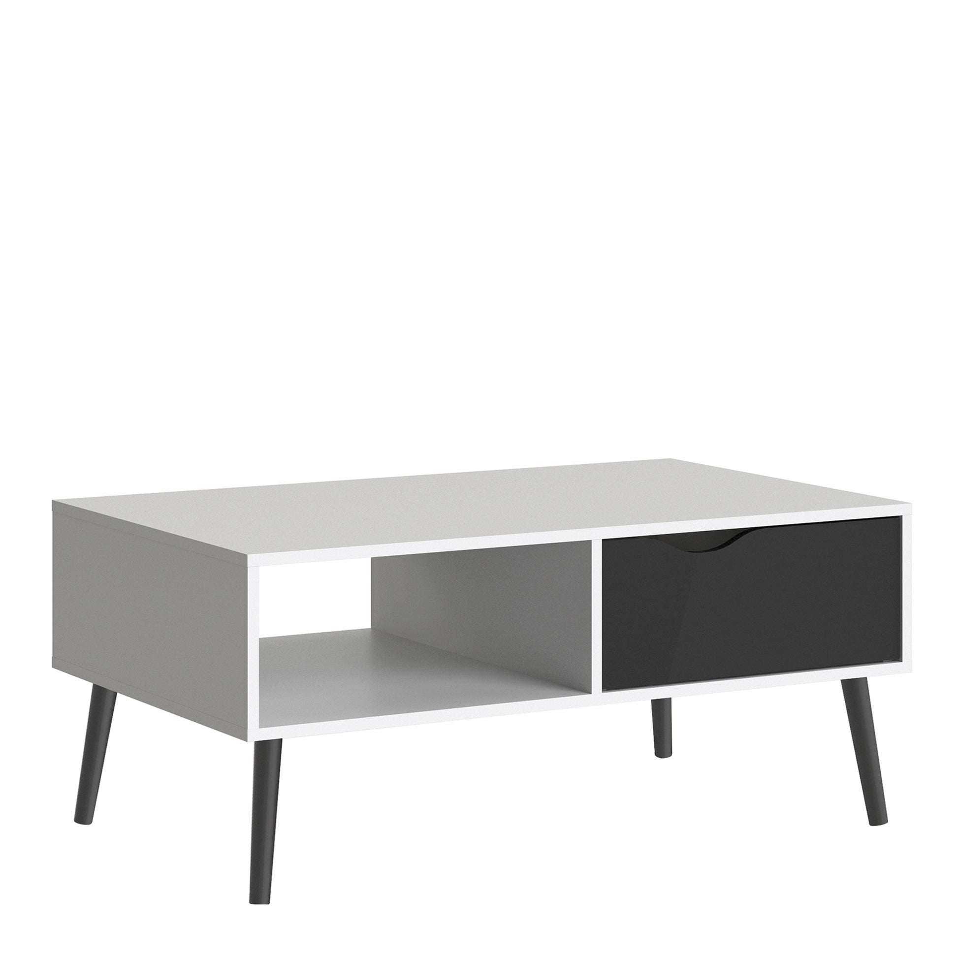 Oslo  Coffee Table 1 Drawer 1 Shelf in White and Black Matt