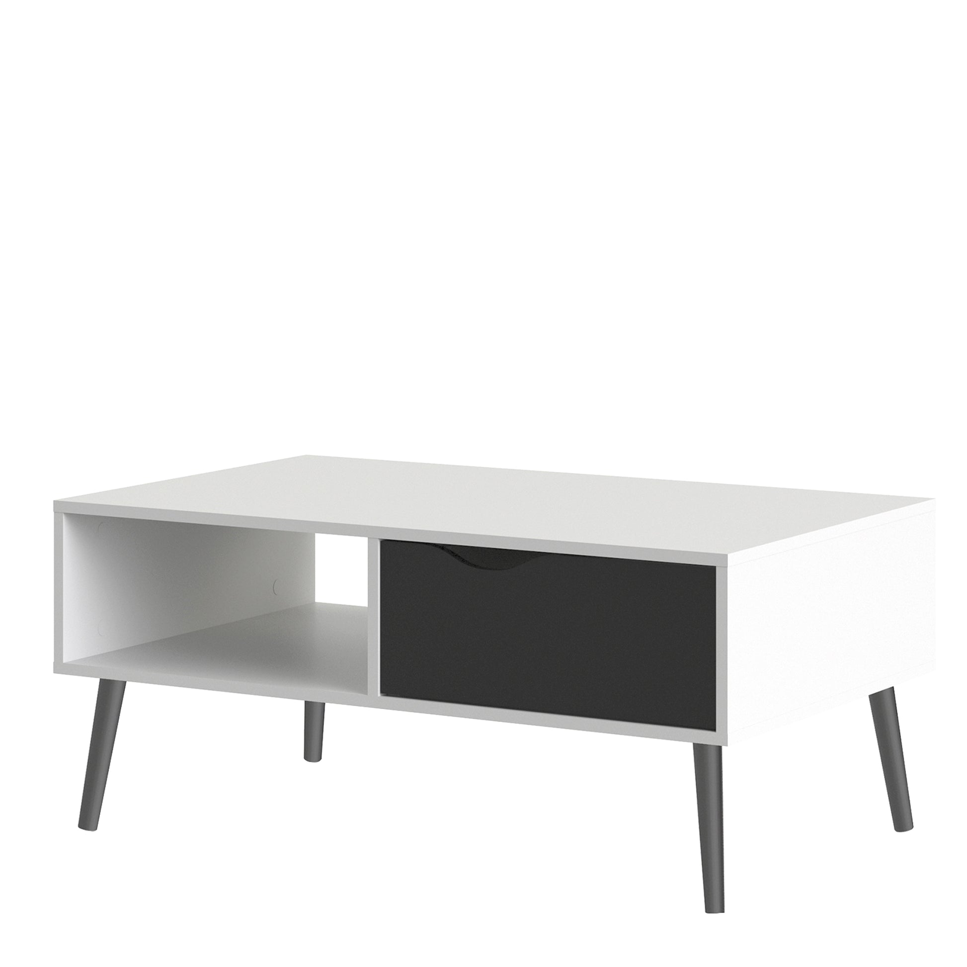 Oslo  Coffee Table 1 Drawer 1 Shelf in White and Black Matt