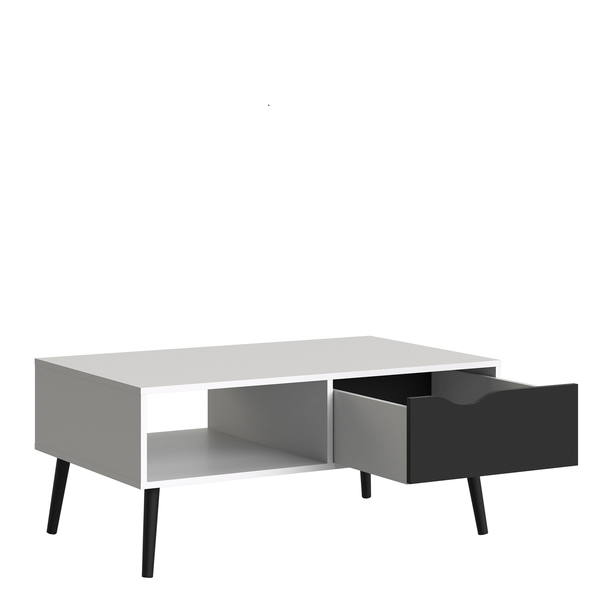Oslo  Coffee Table 1 Drawer 1 Shelf in White and Black Matt