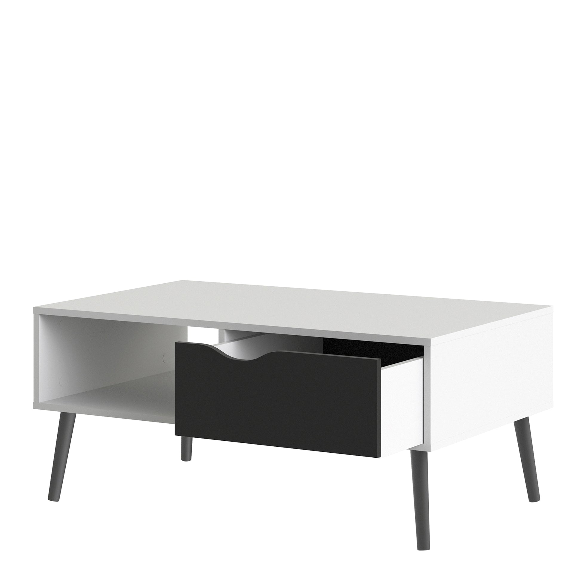 Oslo  Coffee Table 1 Drawer 1 Shelf in White and Black Matt