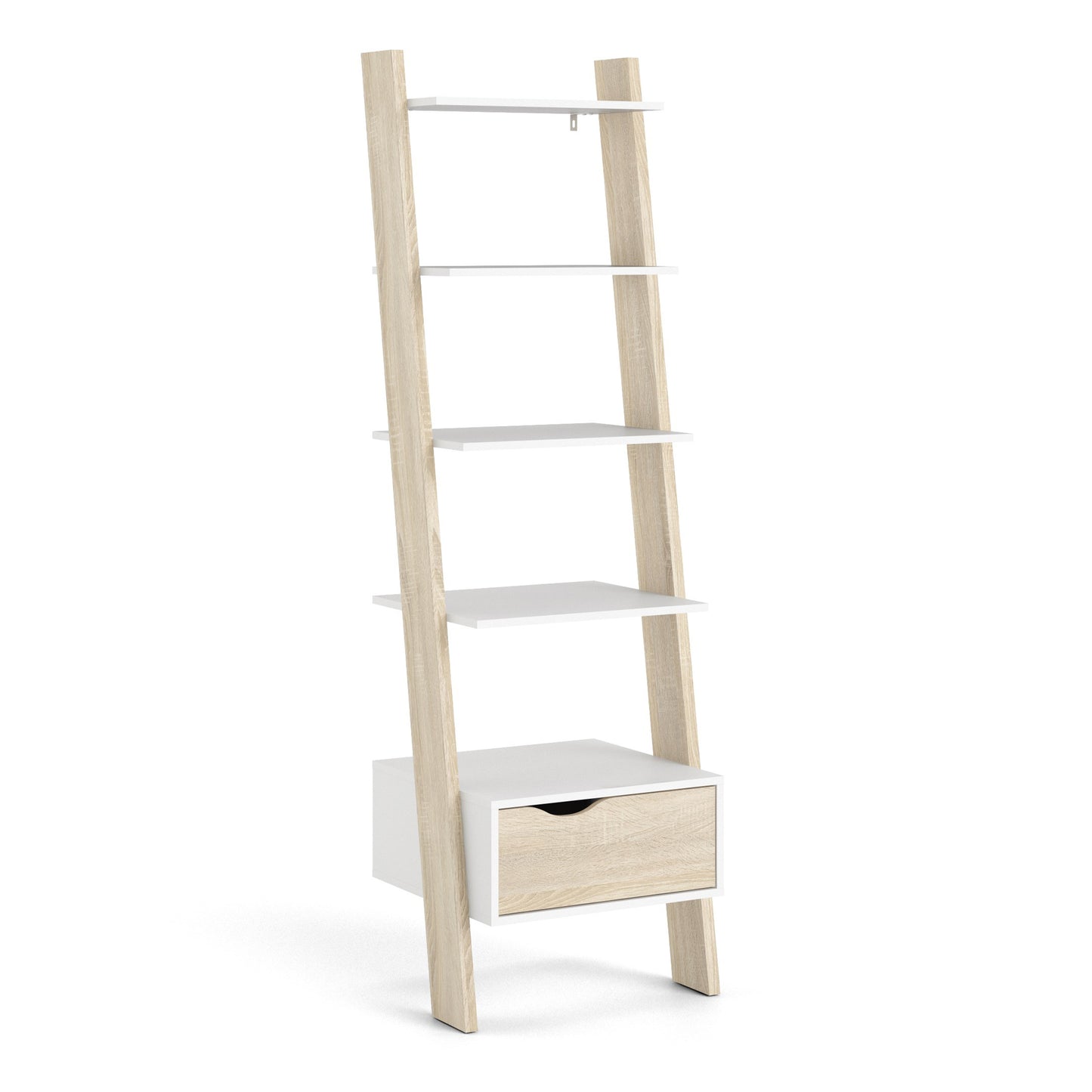 Oslo  Leaning Bookcase 1 Drawer in White and Oak