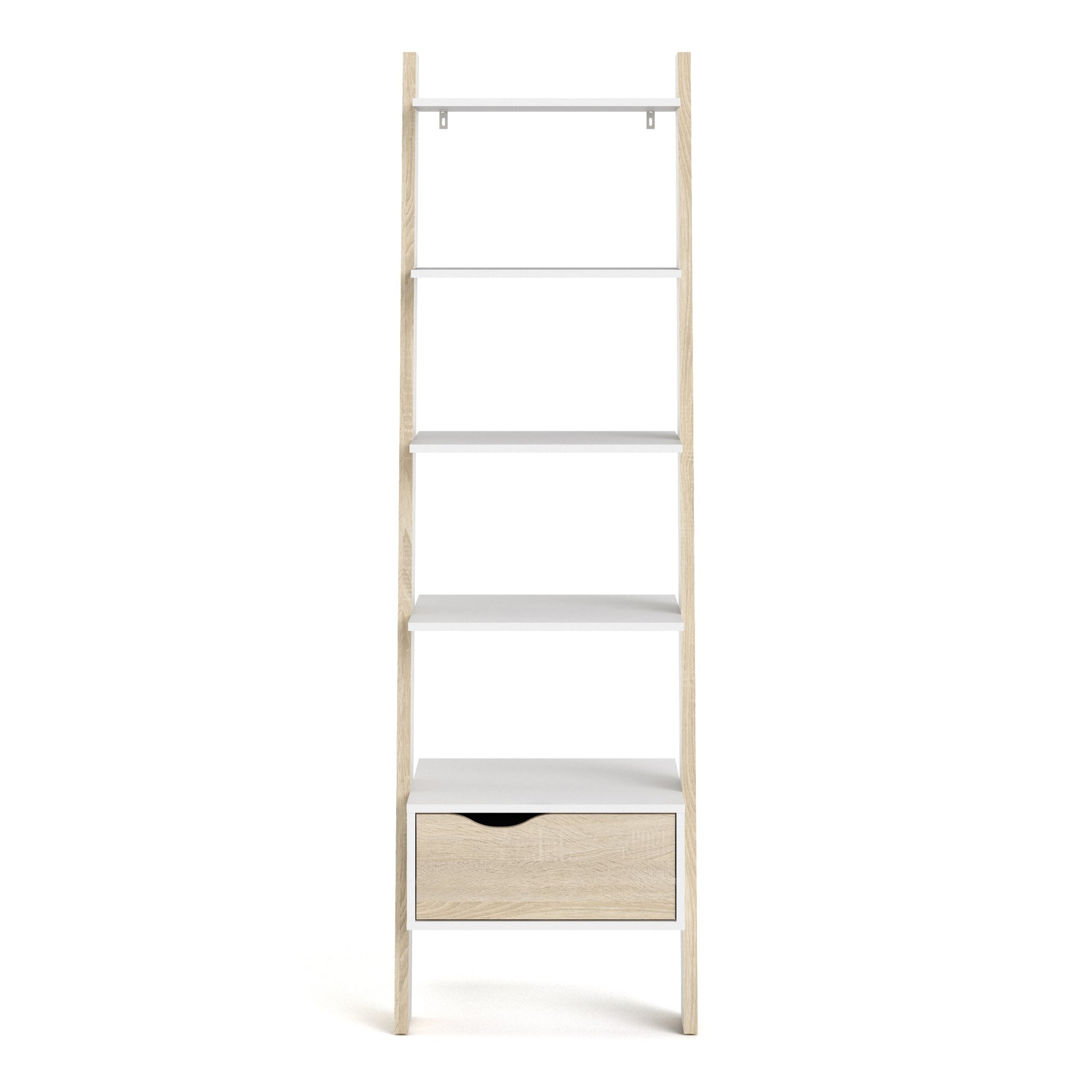 Oslo  Leaning Bookcase 1 Drawer in White and Oak
