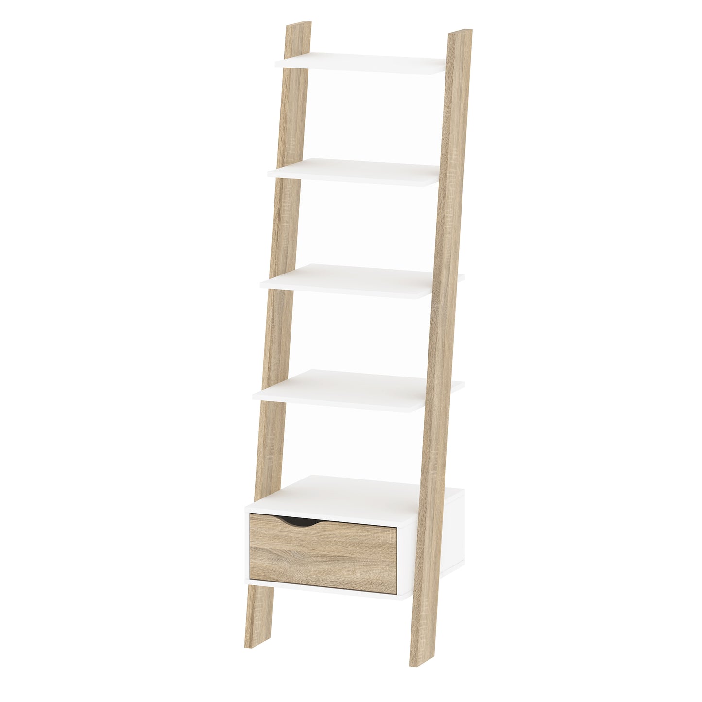 Oslo  Leaning Bookcase 1 Drawer in White and Oak