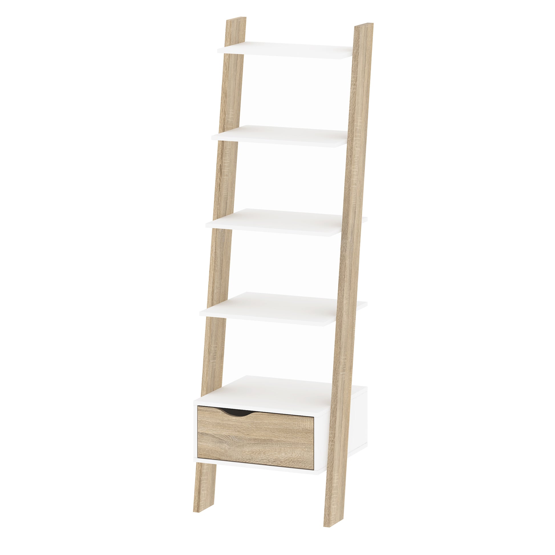 Oslo  Leaning Bookcase 1 Drawer in White and Oak
