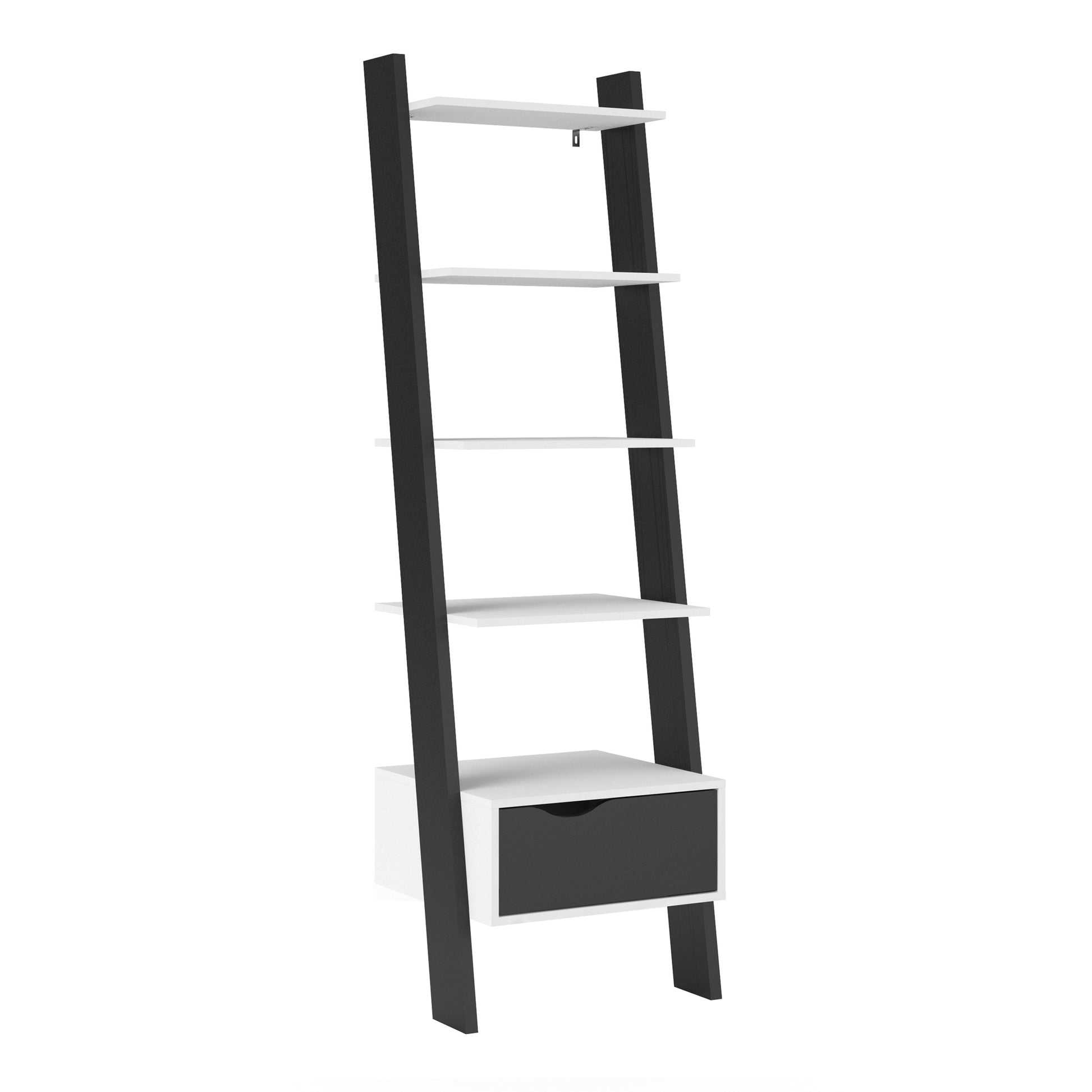 Oslo  Leaning Bookcase 1 Drawer in White and Black Matt