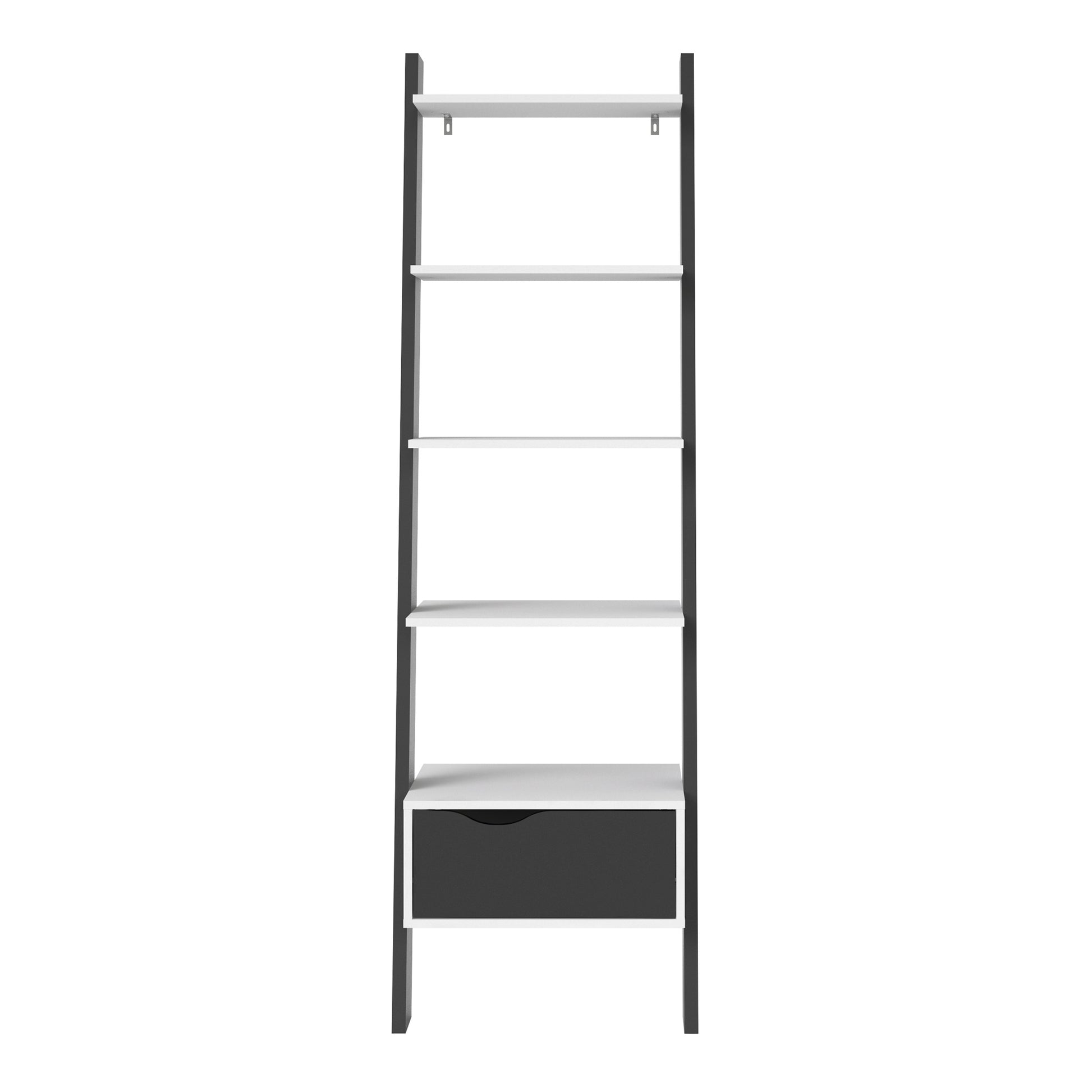 Oslo  Leaning Bookcase 1 Drawer in White and Black Matt