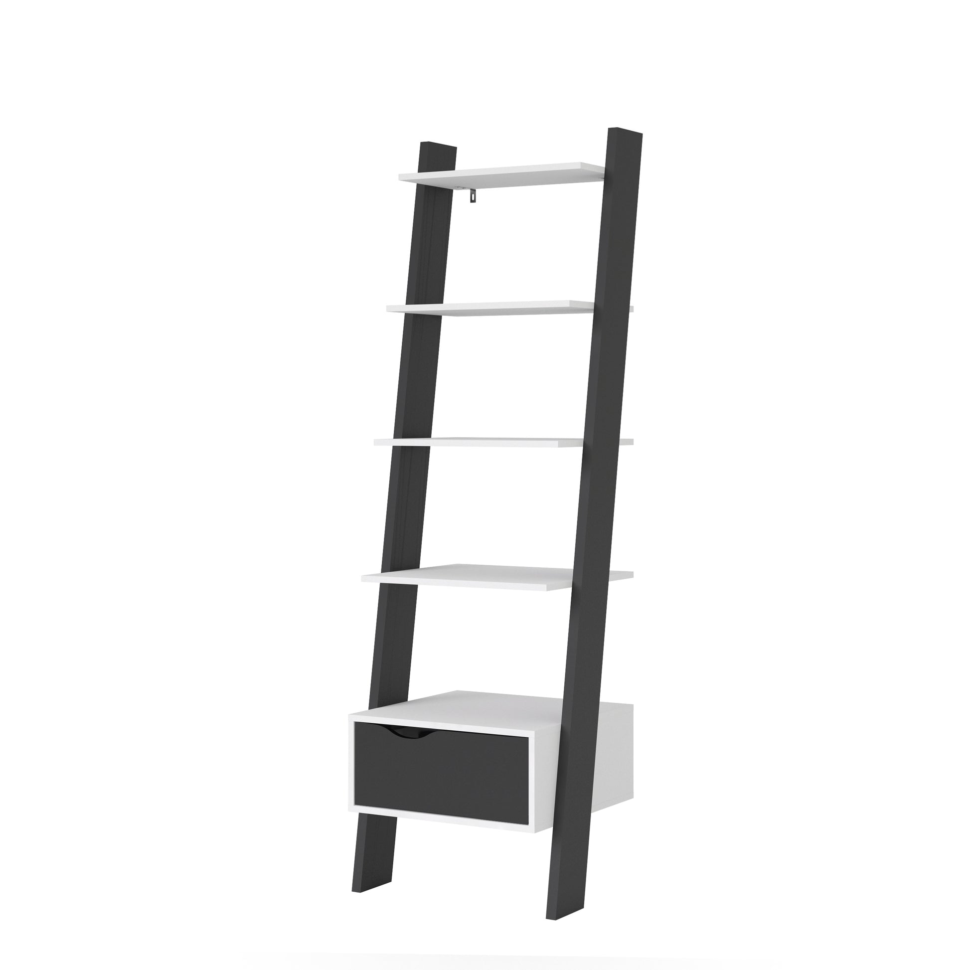 Oslo  Leaning Bookcase 1 Drawer in White and Black Matt