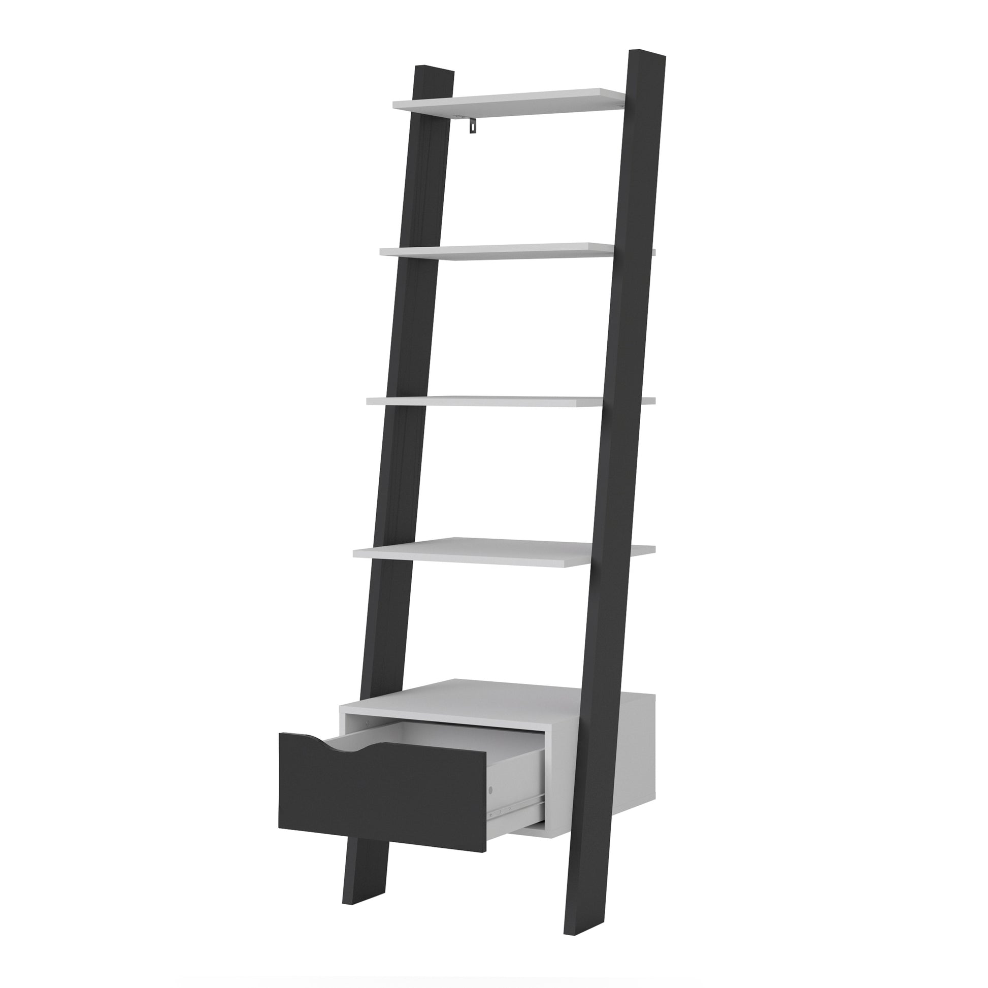 Oslo  Leaning Bookcase 1 Drawer in White and Black Matt