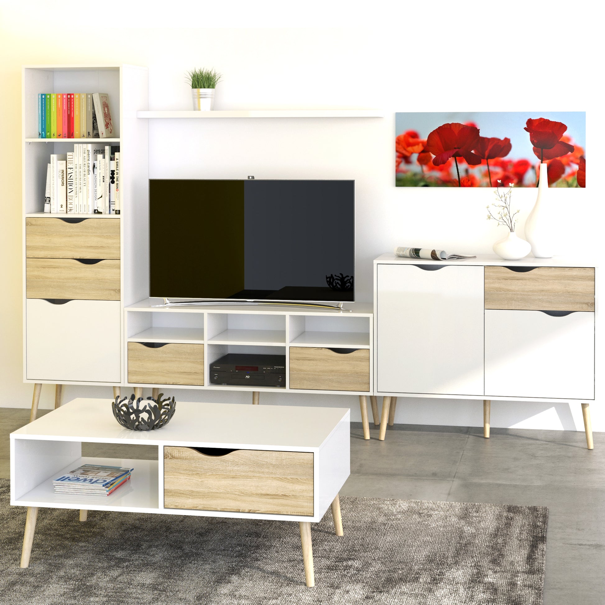 Oslo  Sideboard - Small - 1 Drawer 2 Doors in White and Oak