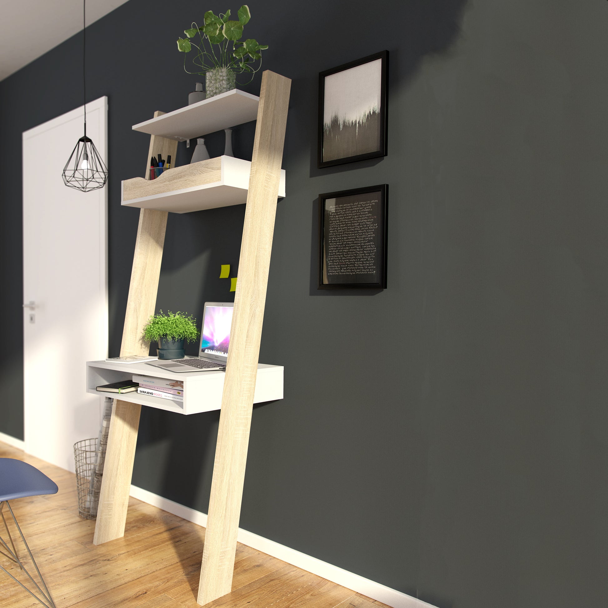 Oslo  Leaning Desk in White and Oak