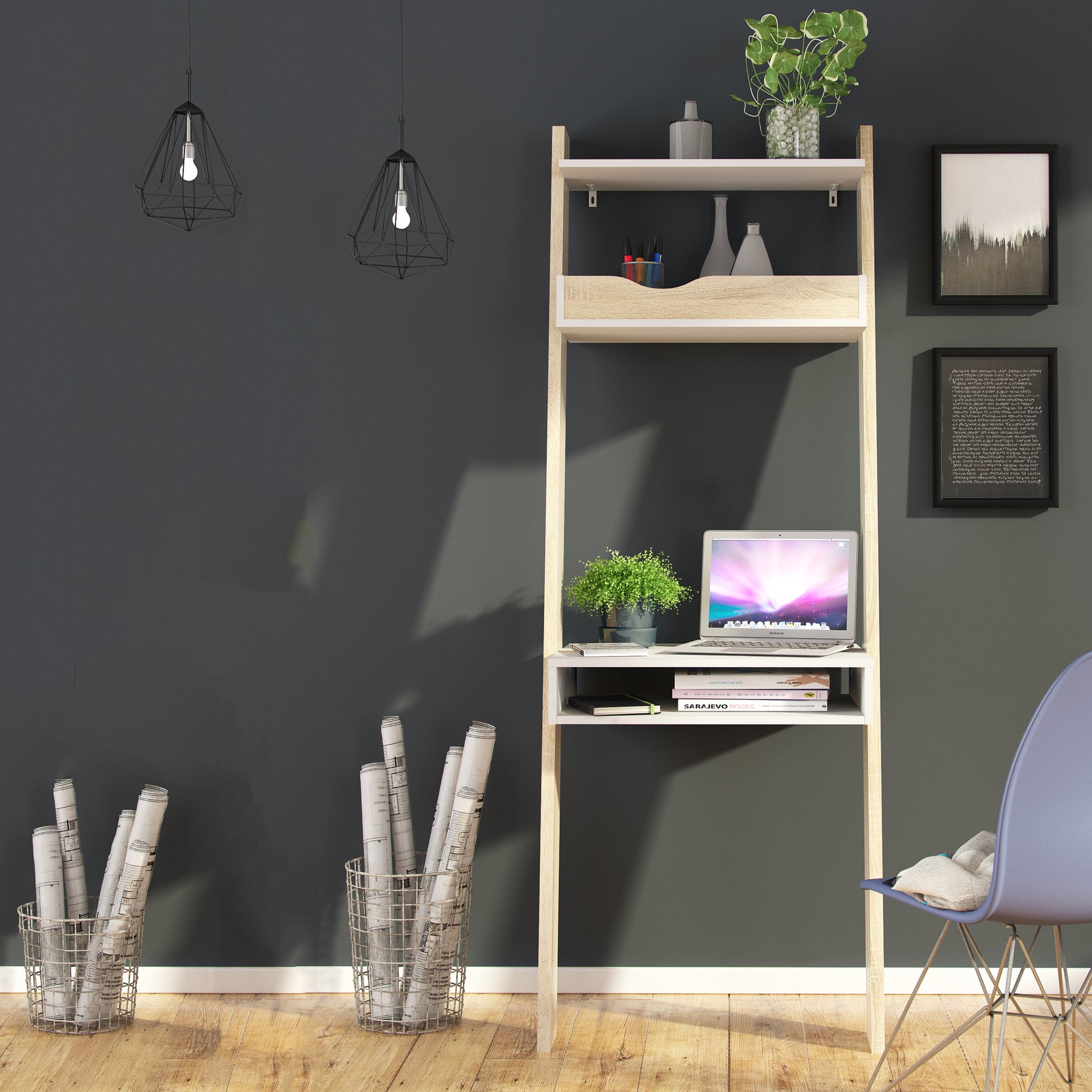 Oslo  Leaning Desk in White and Oak