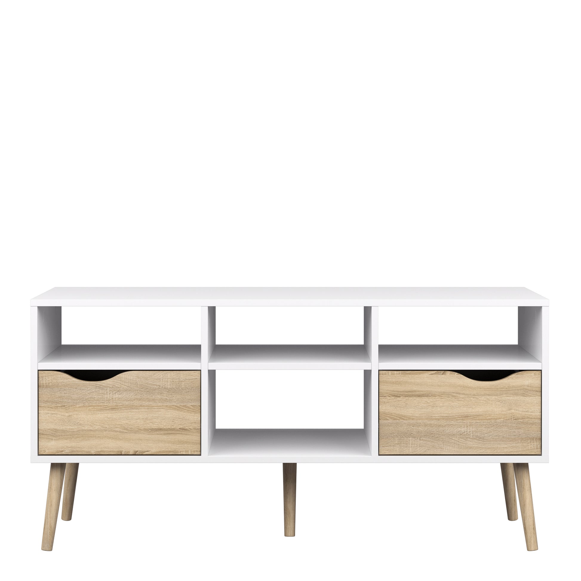 Oslo  TV Unit - Wide - 2 Drawers 4 Shelves in White and Oak
