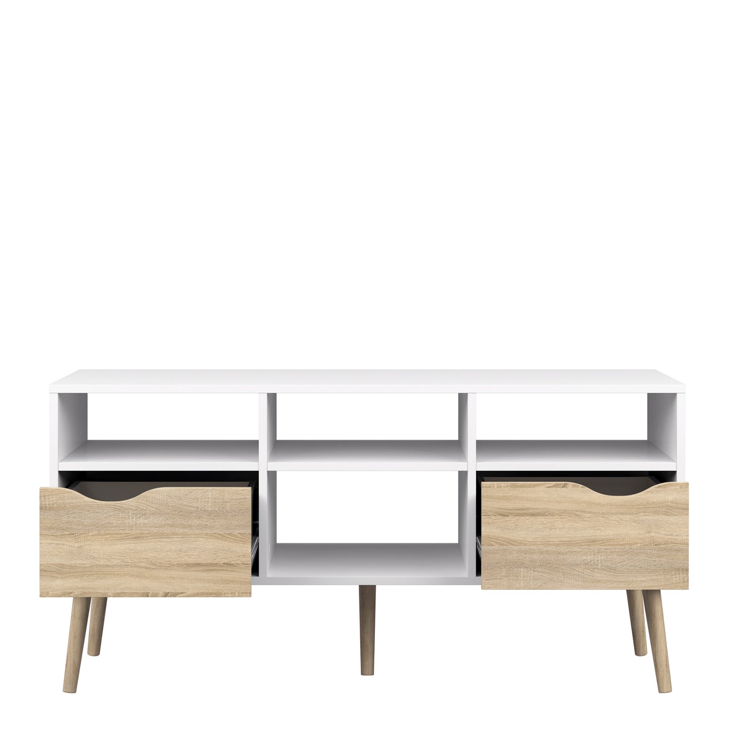 Oslo  TV Unit - Wide - 2 Drawers 4 Shelves in White and Oak