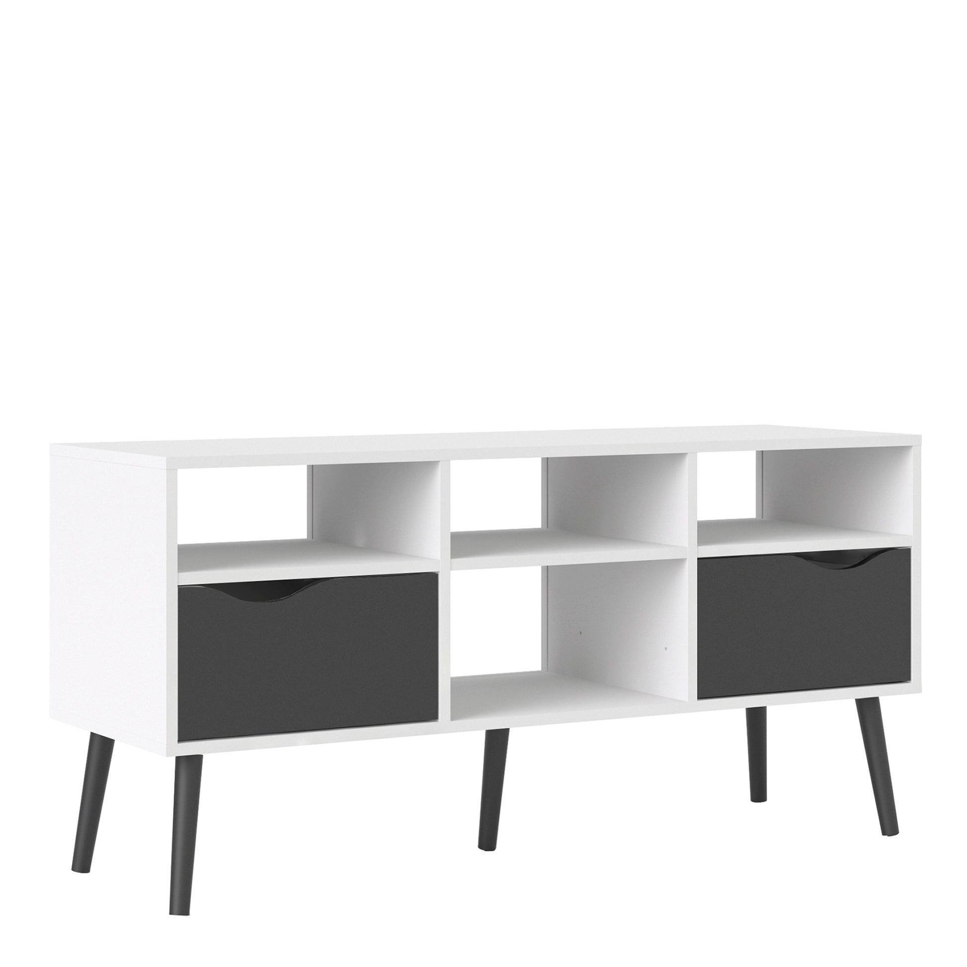Oslo  TV Unit - Wide - 2 Drawers 4 Shelves in White and Black Matt