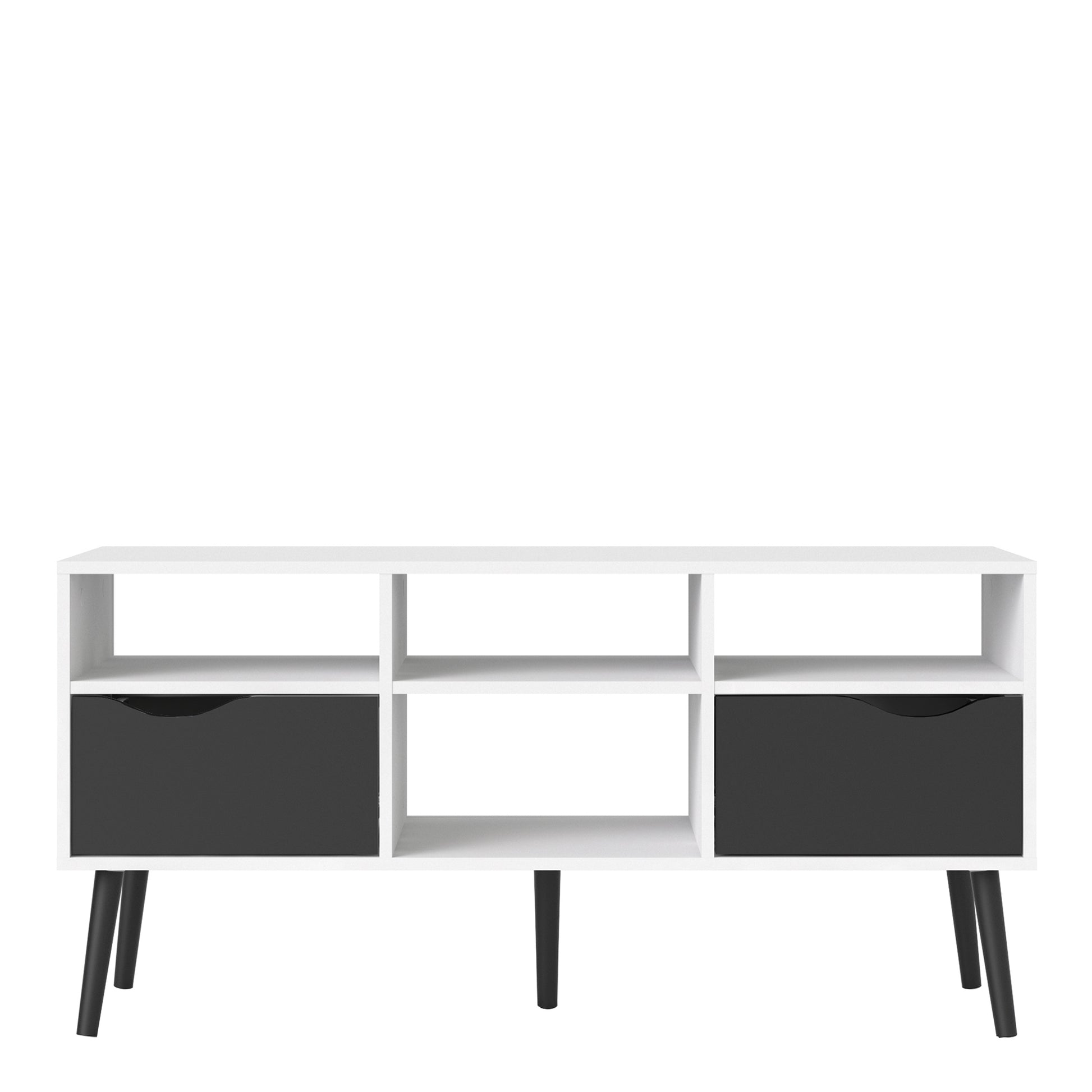 Oslo  TV Unit - Wide - 2 Drawers 4 Shelves in White and Black Matt