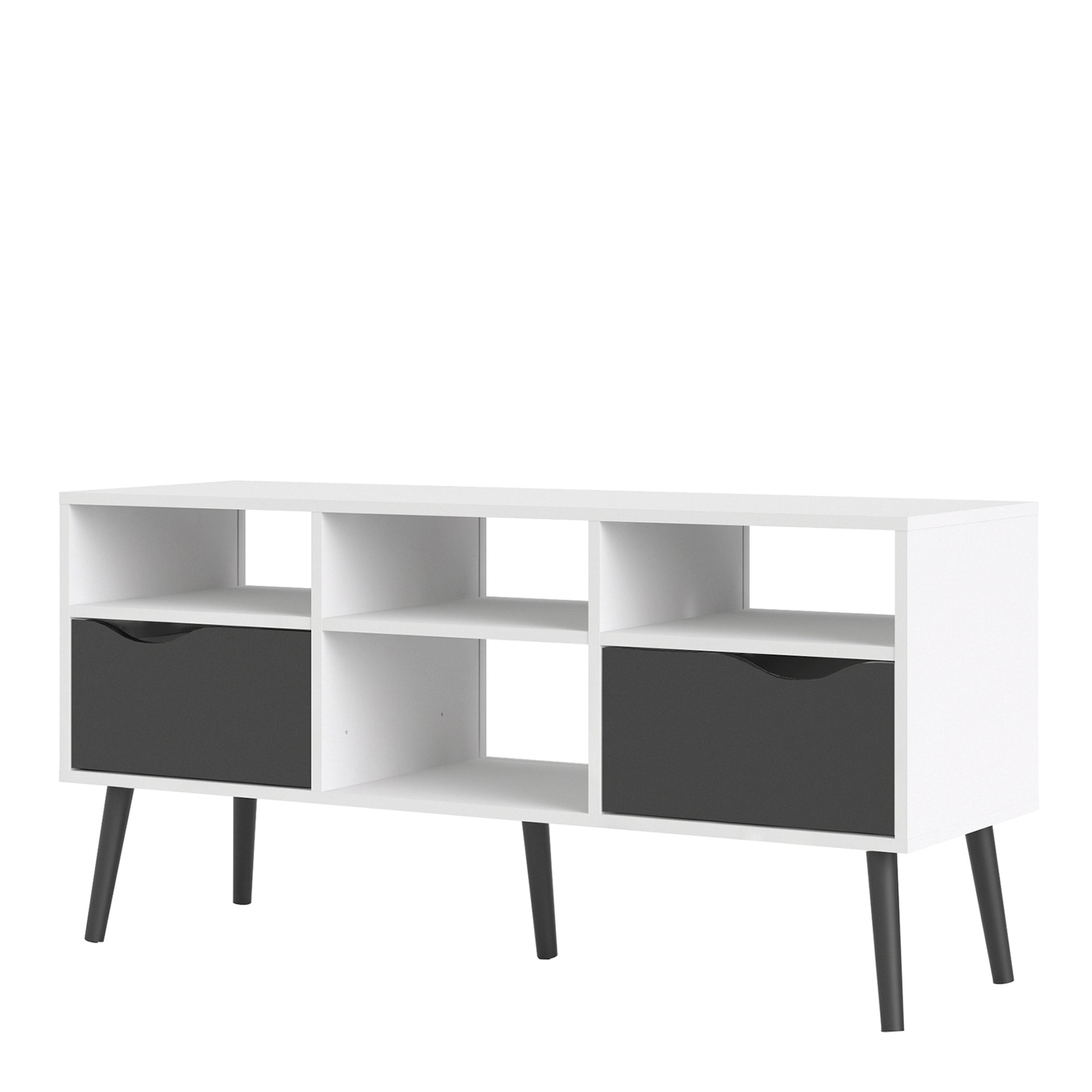 Oslo  TV Unit - Wide - 2 Drawers 4 Shelves in White and Black Matt