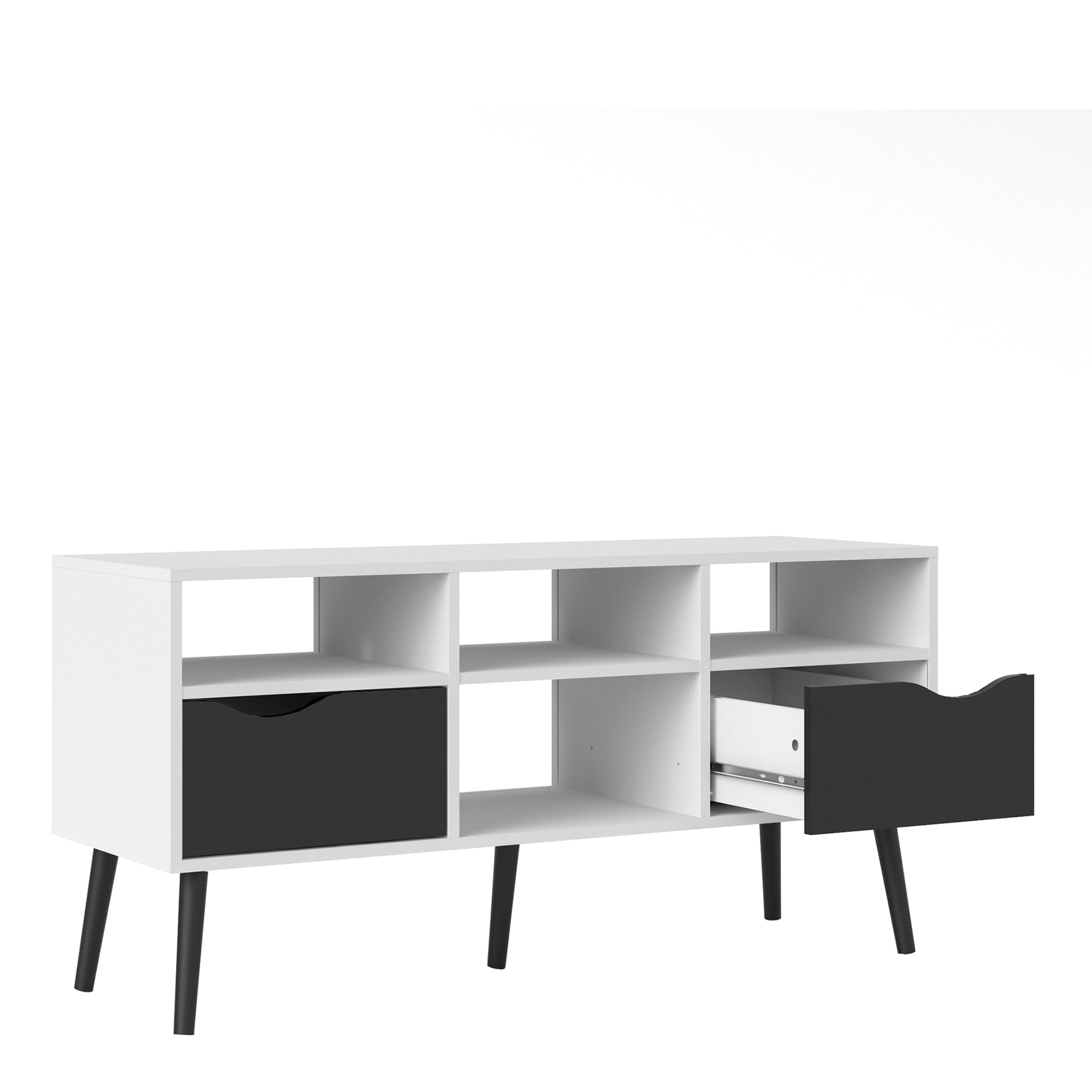 Oslo  TV Unit - Wide - 2 Drawers 4 Shelves in White and Black Matt