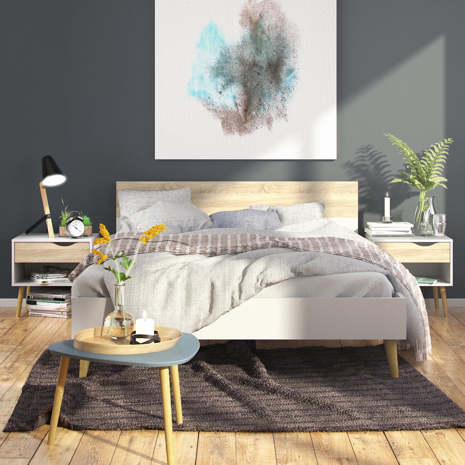 Oslo  Bedside 1 Drawer in White and Oak