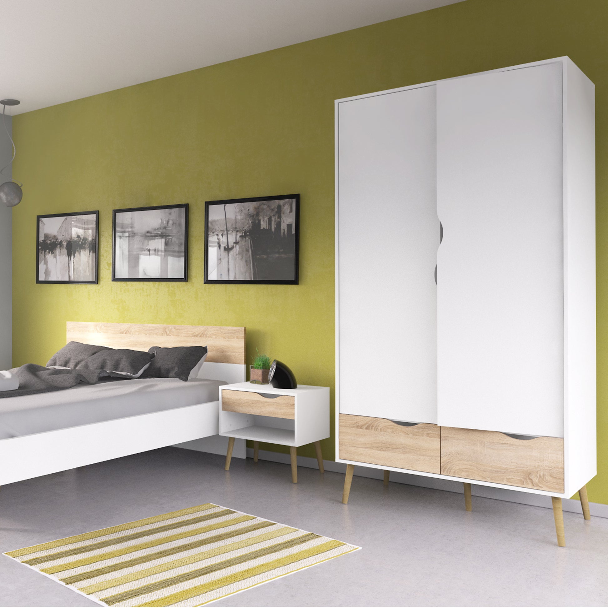 Oslo  Bedside 1 Drawer in White and Oak