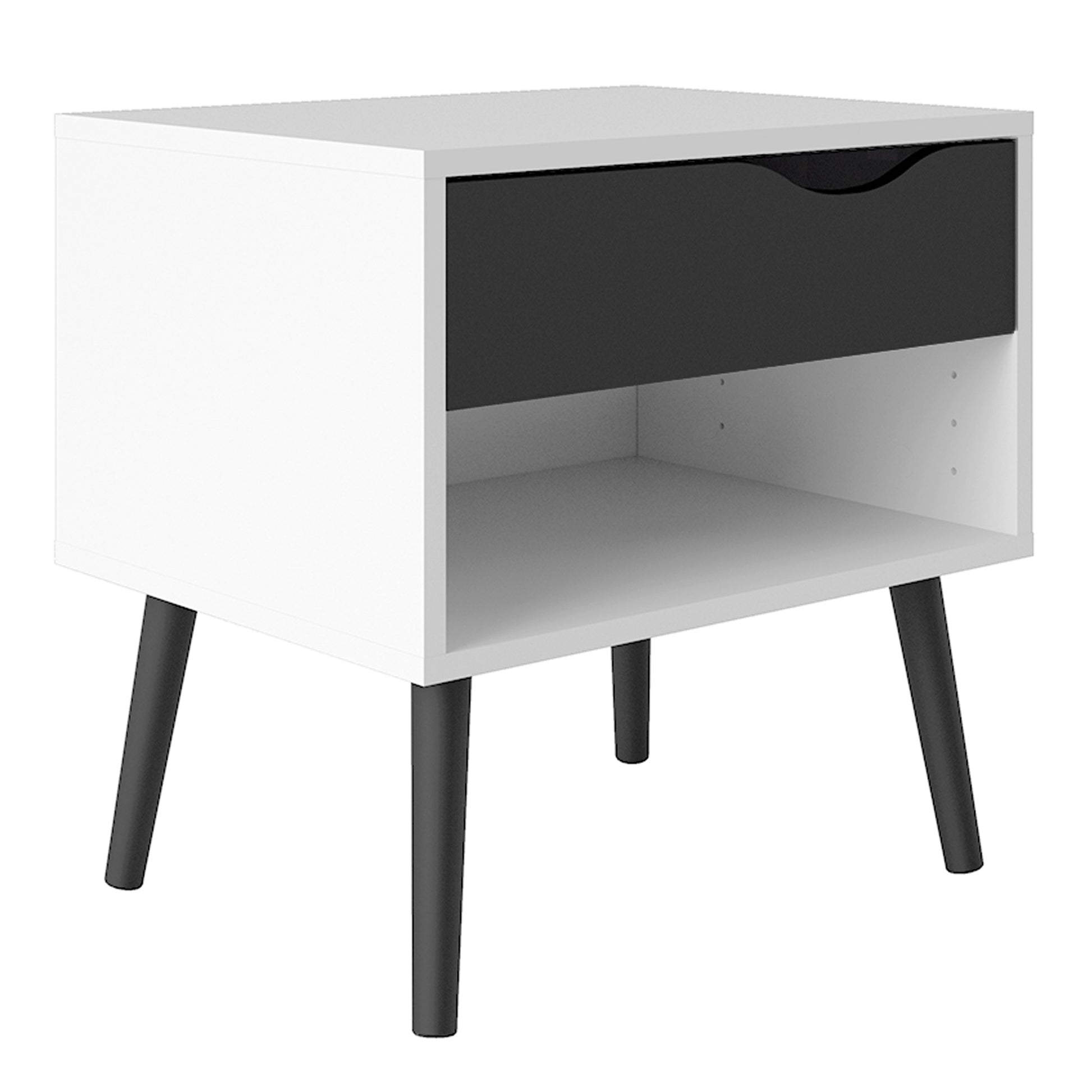 Oslo  Bedside 1 Drawer in White and Black Matt