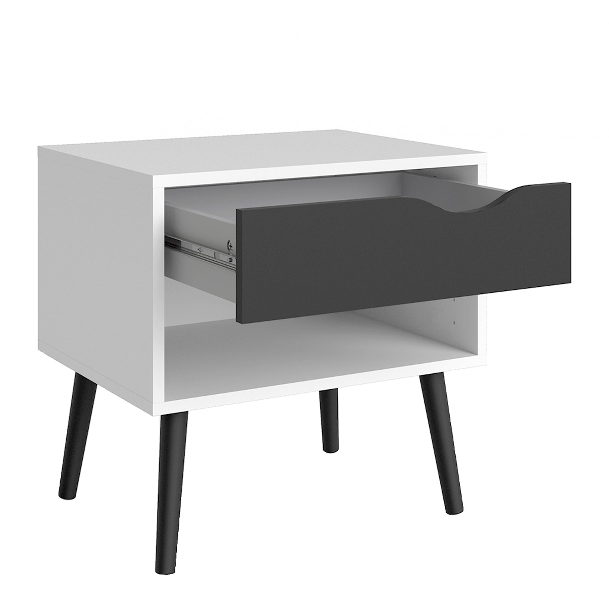 Oslo  Bedside 1 Drawer in White and Black Matt