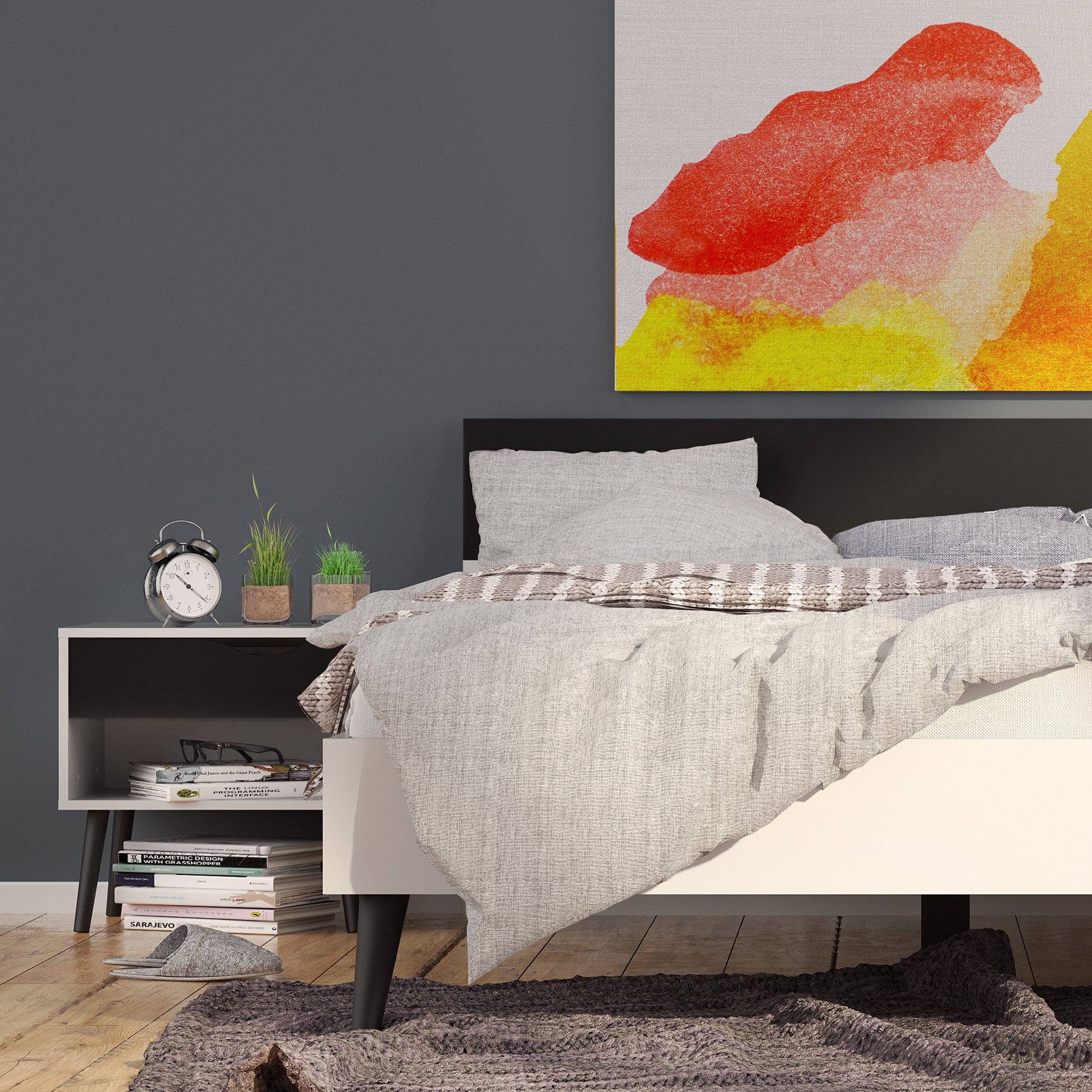Oslo  Bedside 1 Drawer in White and Black Matt