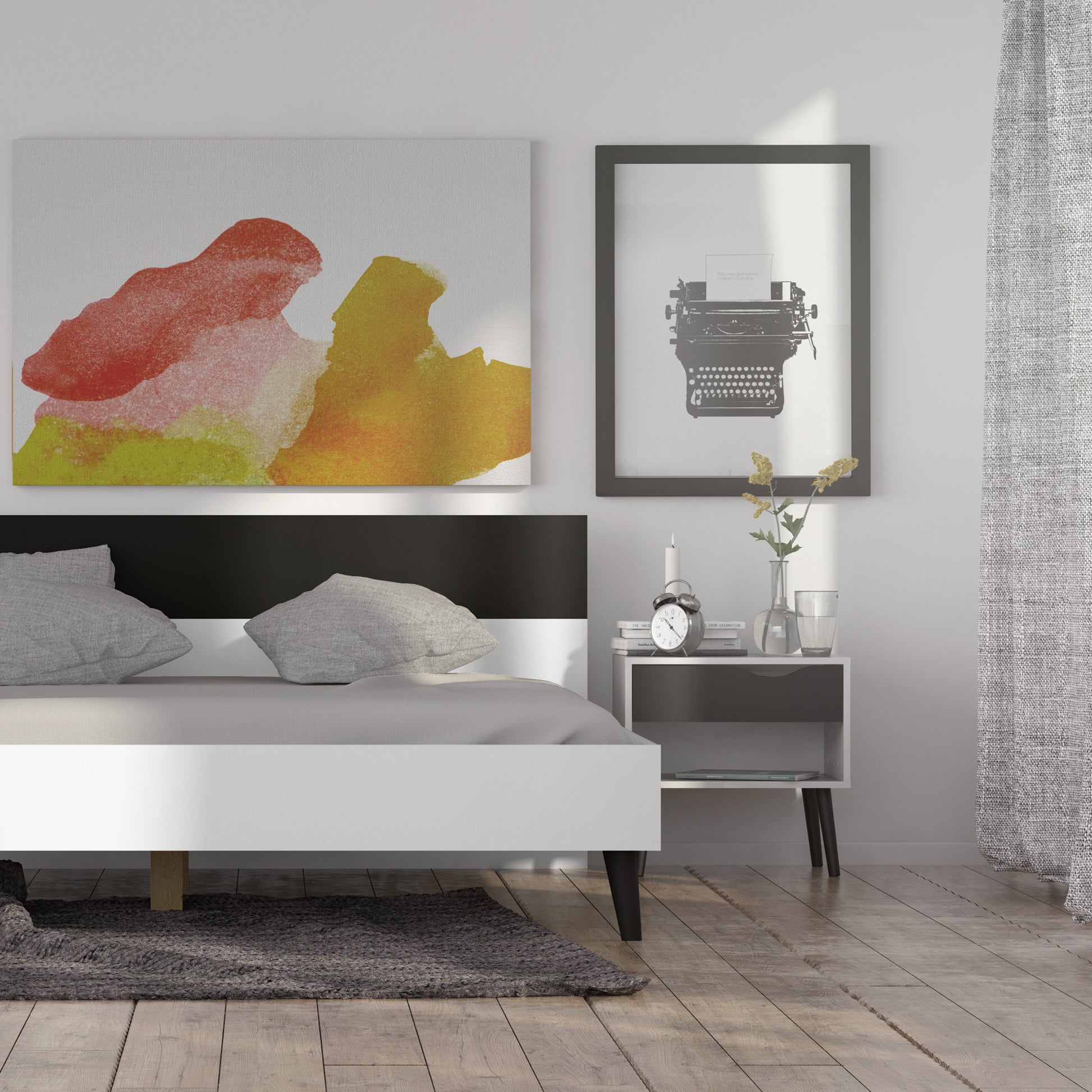 Oslo  Bedside 1 Drawer in White and Black Matt