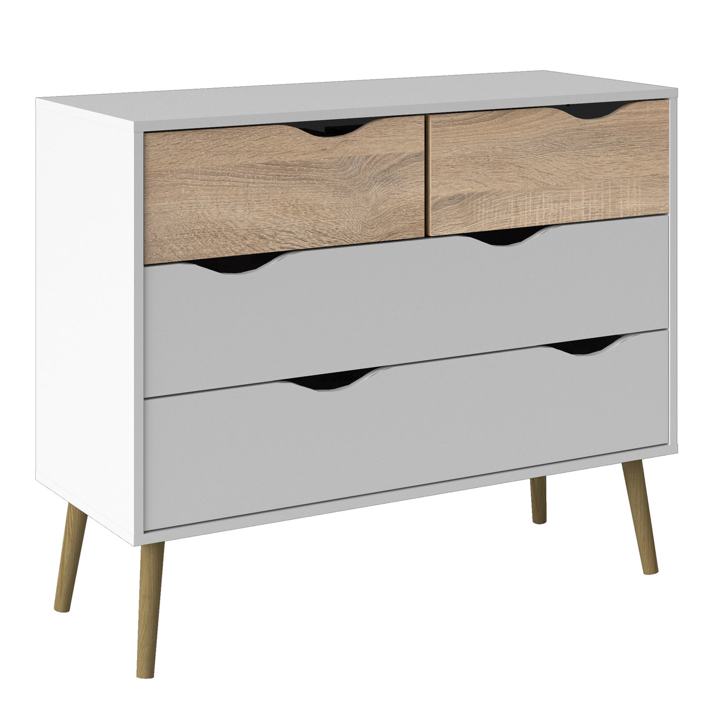 Oslo  Chest of 4 Drawers (2+2) in White and Oak