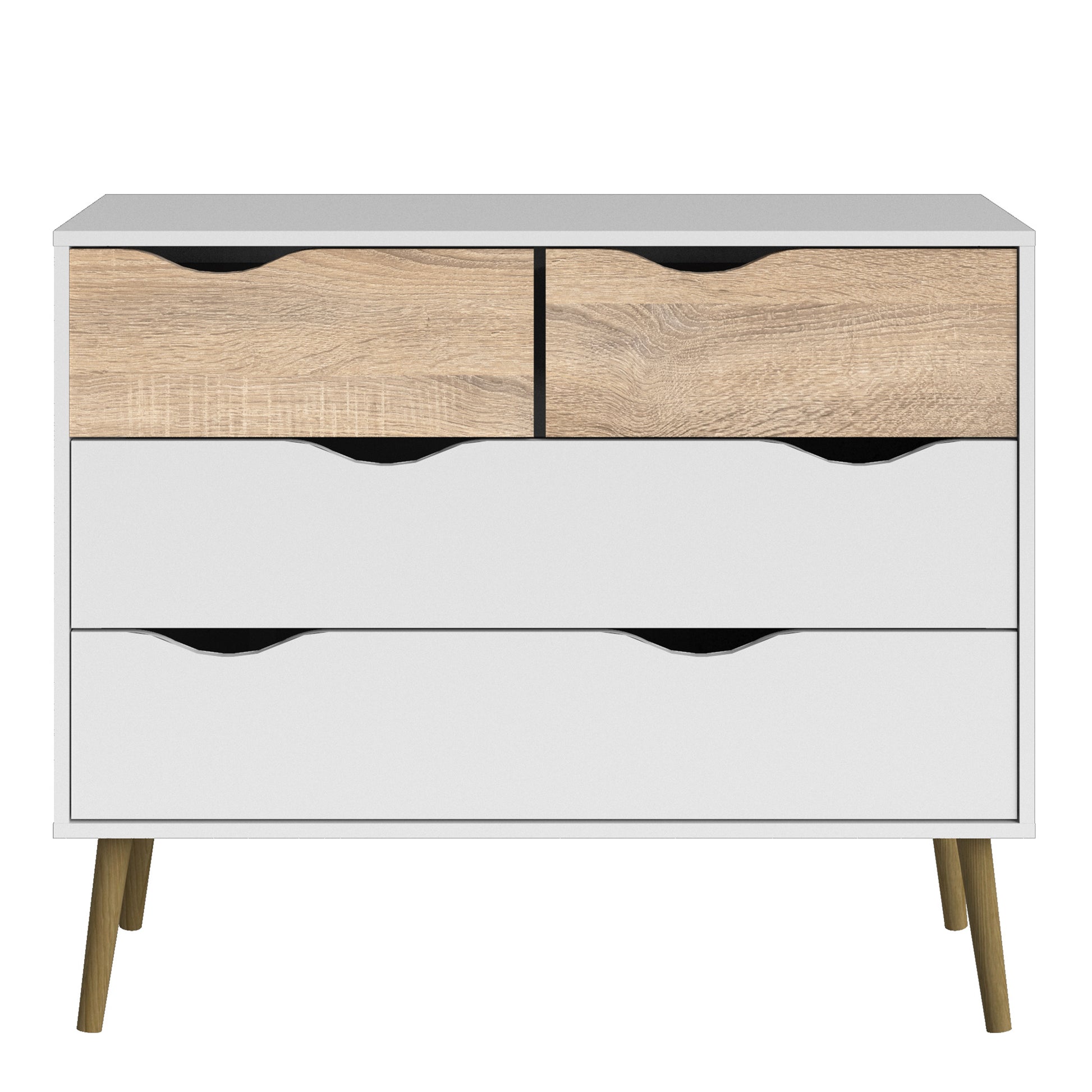 Oslo  Chest of 4 Drawers (2+2) in White and Oak