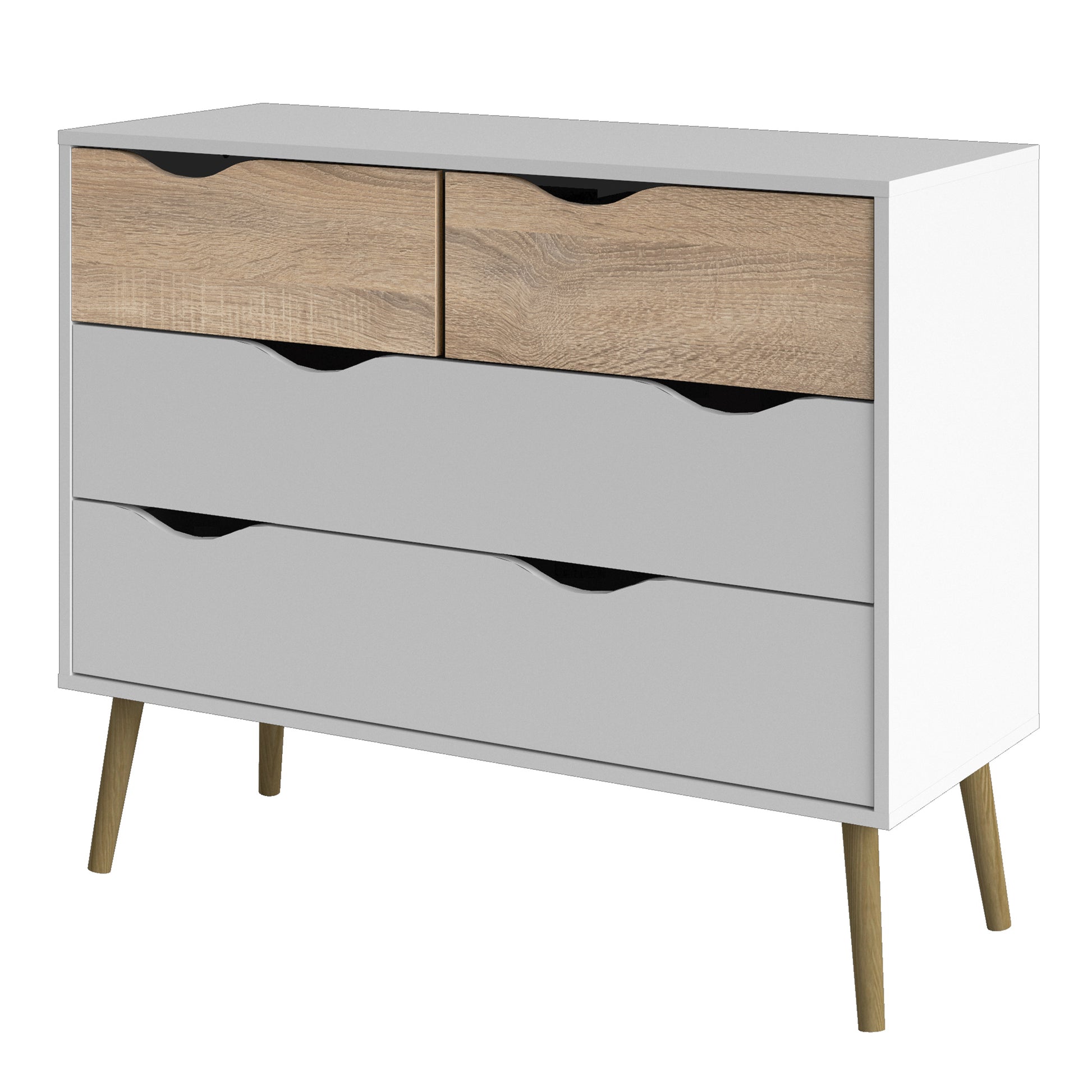 Oslo  Chest of 4 Drawers (2+2) in White and Oak