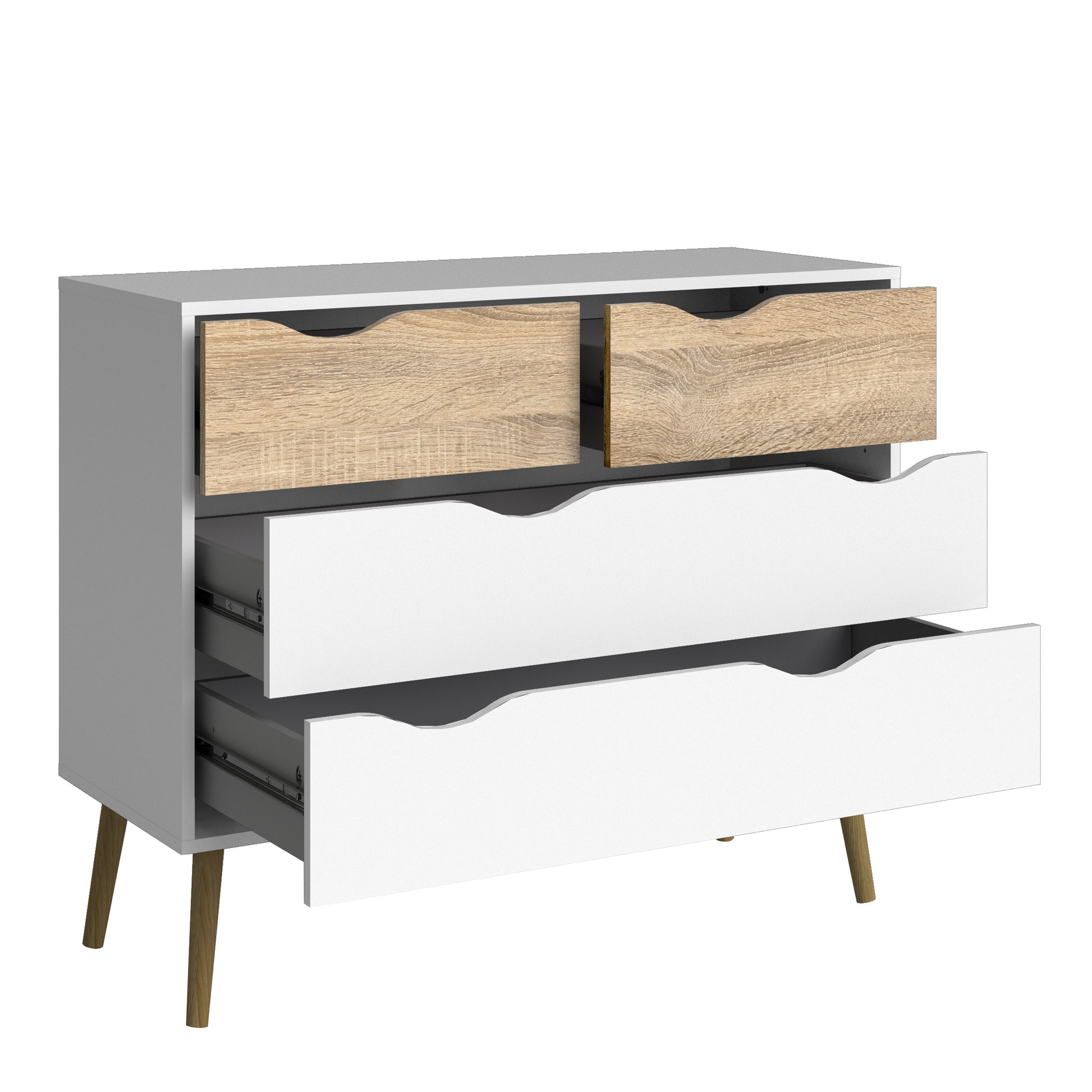 Oslo  Chest of 4 Drawers (2+2) in White and Oak
