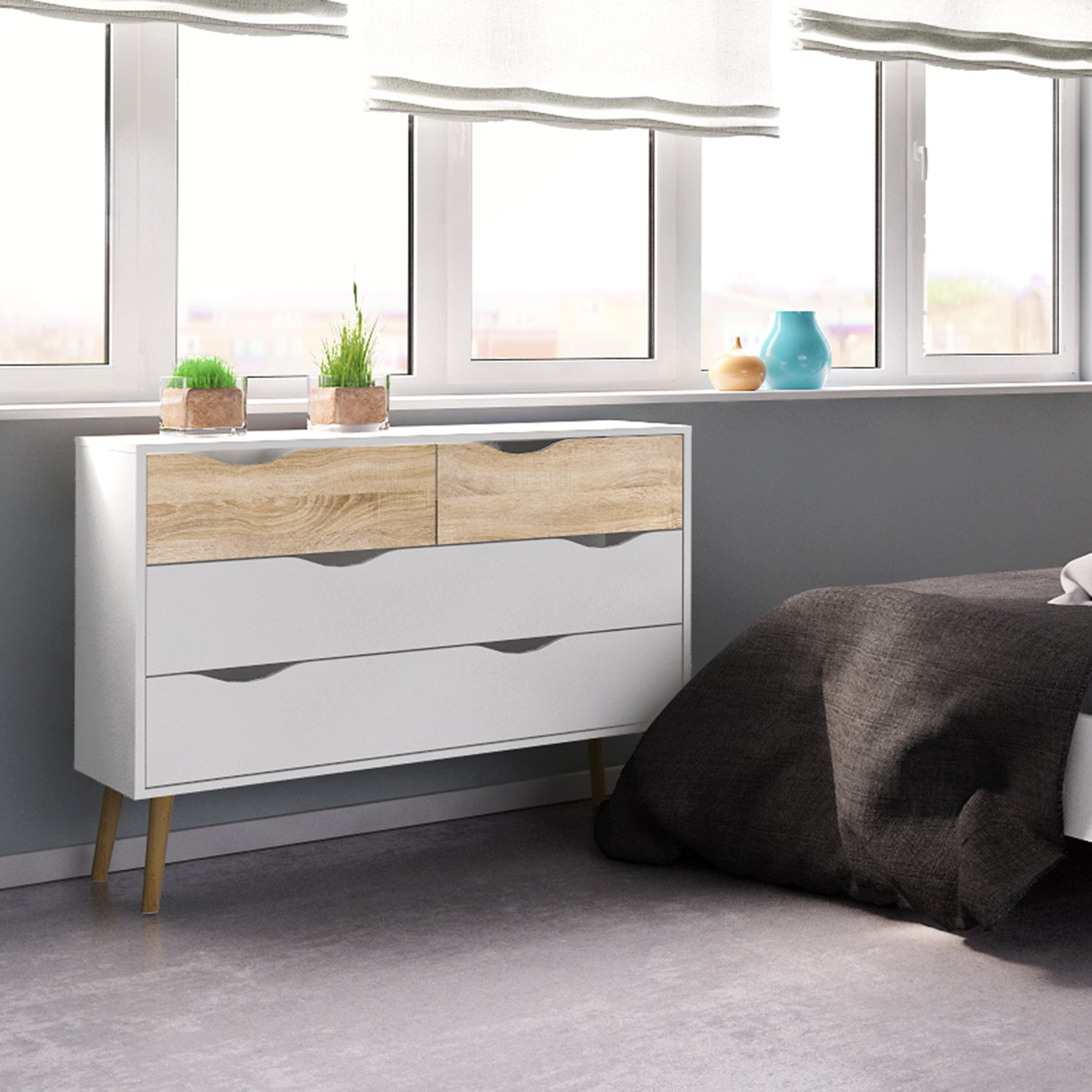 Oslo  Chest of 4 Drawers (2+2) in White and Oak