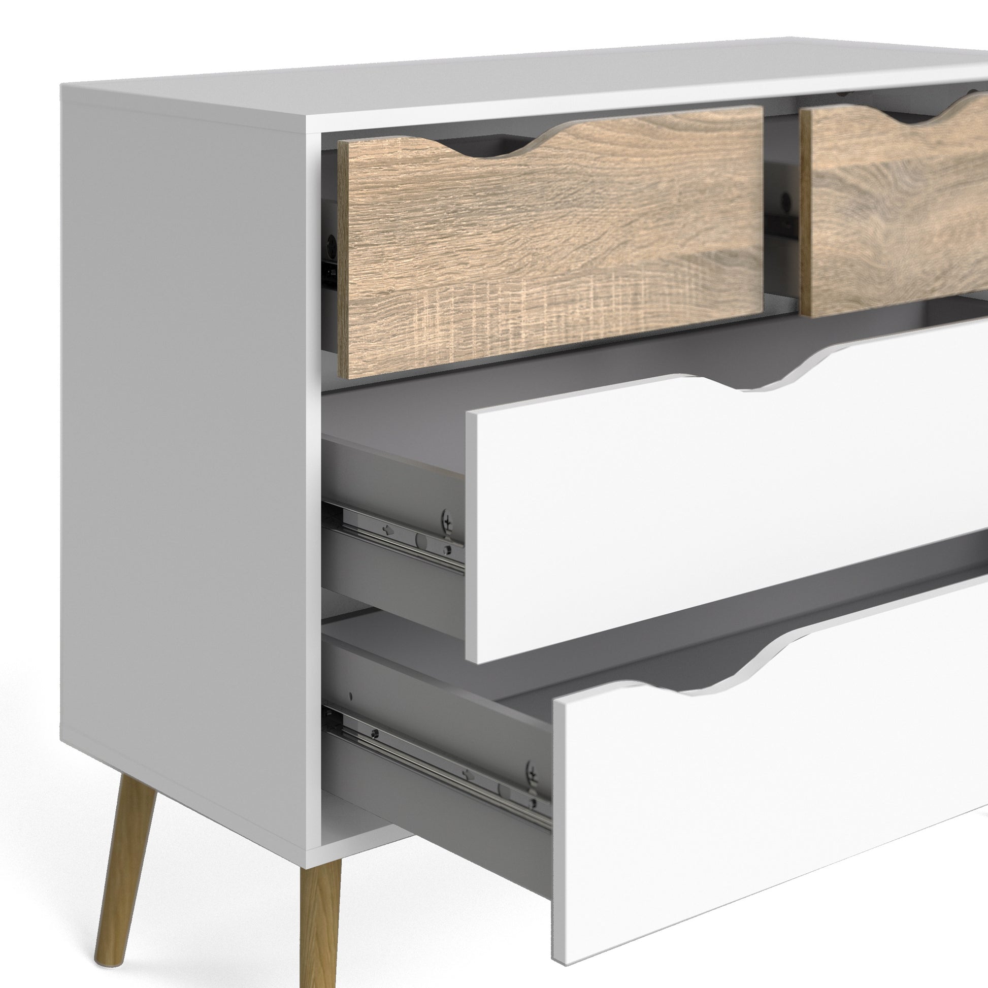 Oslo  Chest of 4 Drawers (2+2) in White and Oak
