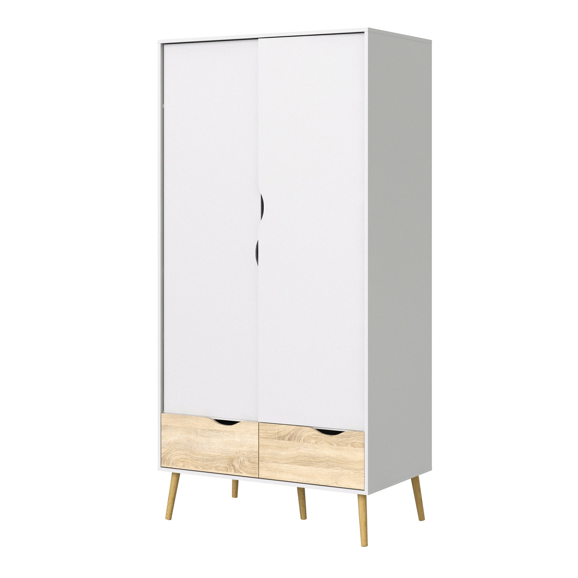Oslo  Wardrobe 2 Doors 2 Drawers in White and Oak