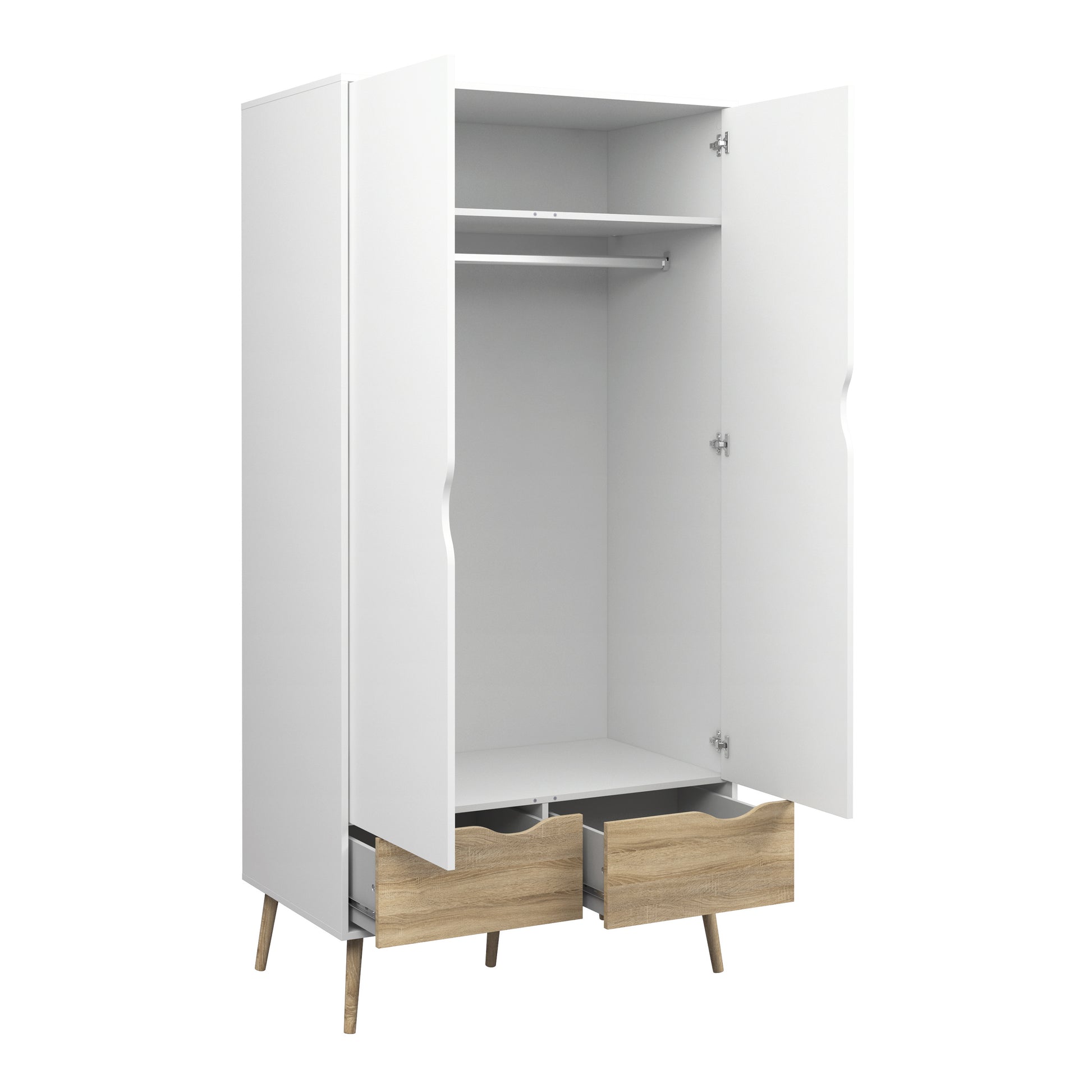 Oslo  Wardrobe 2 Doors 2 Drawers in White and Oak