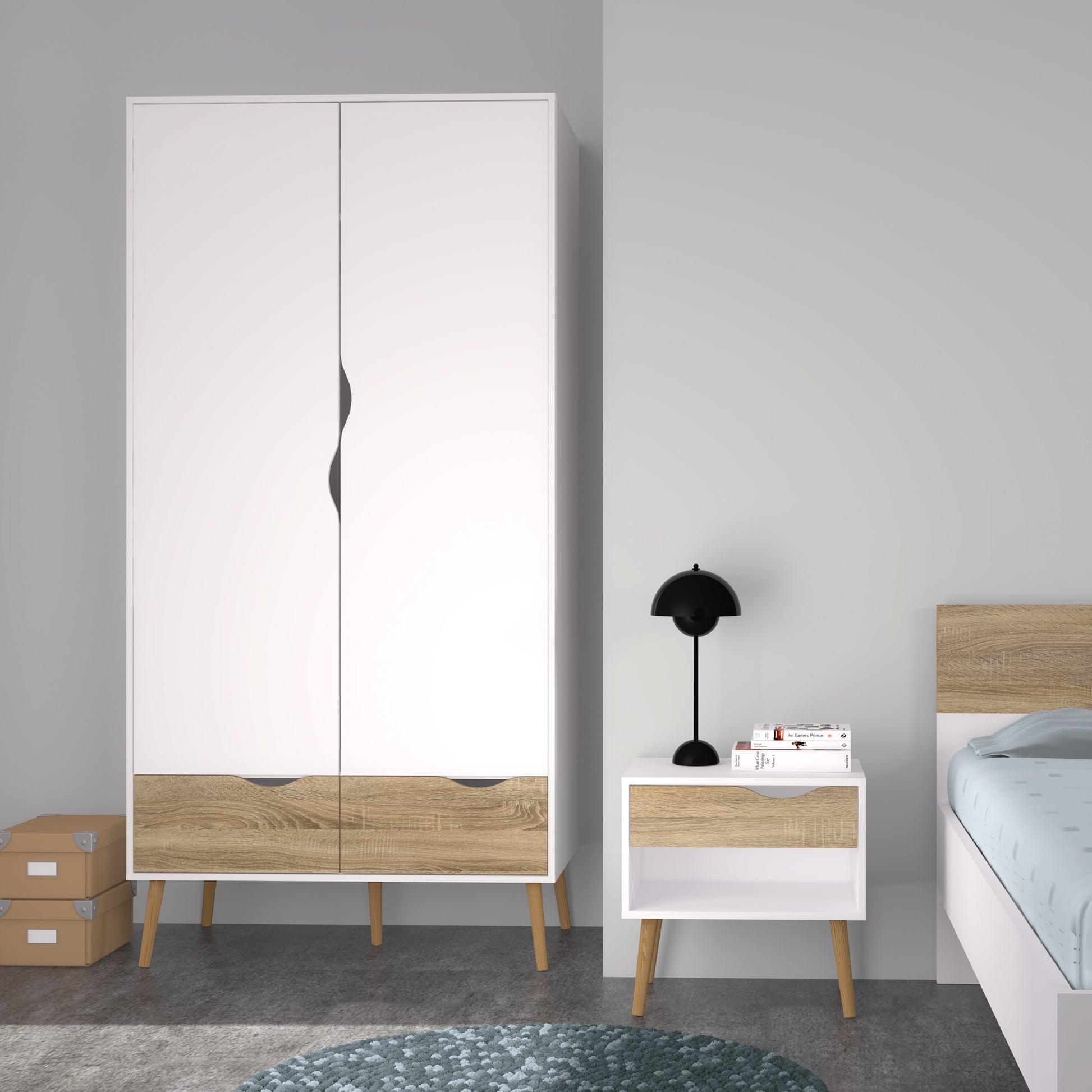 Oslo  Wardrobe 2 Doors 2 Drawers in White and Oak
