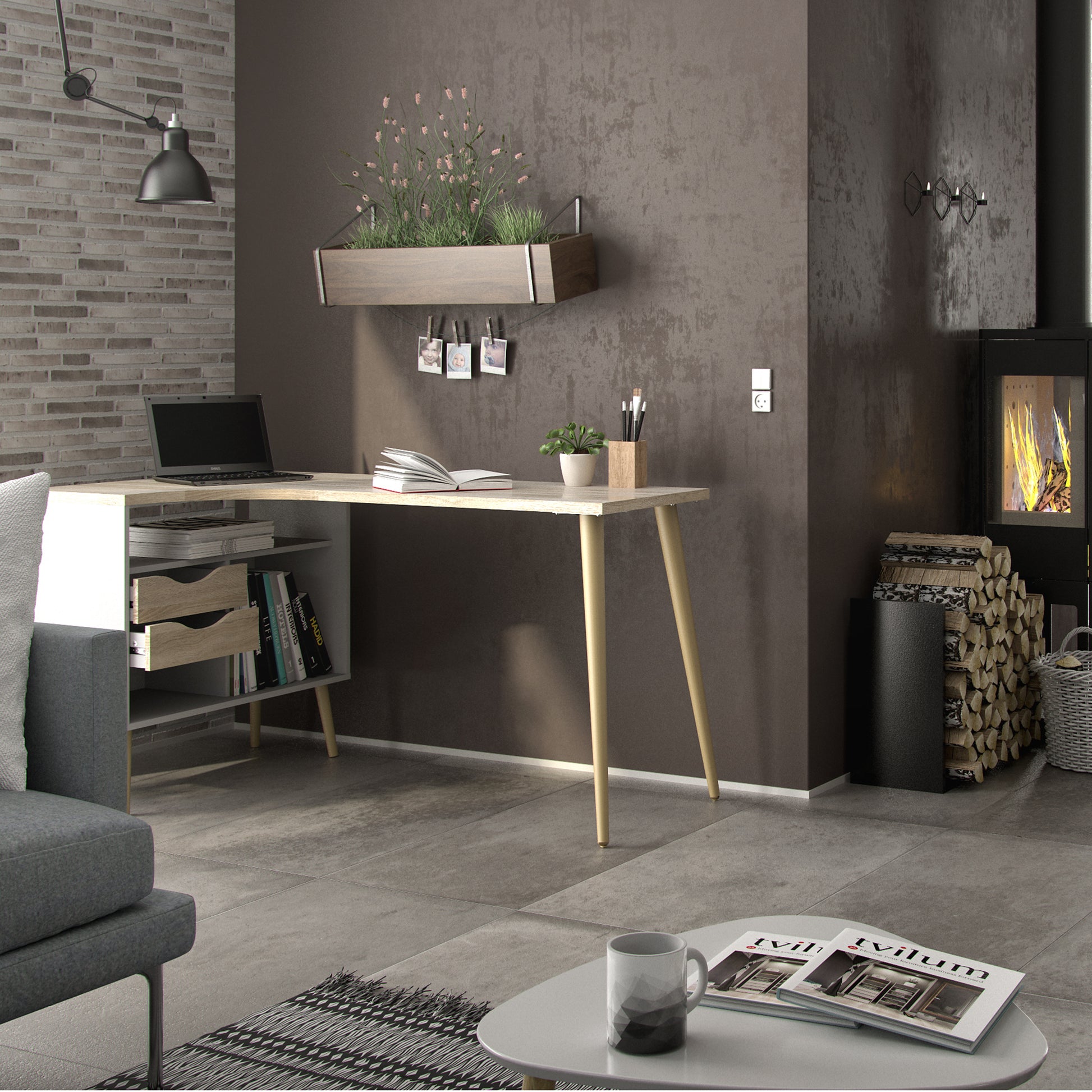 Oslo  Desk 2 Drawer in White and Oak