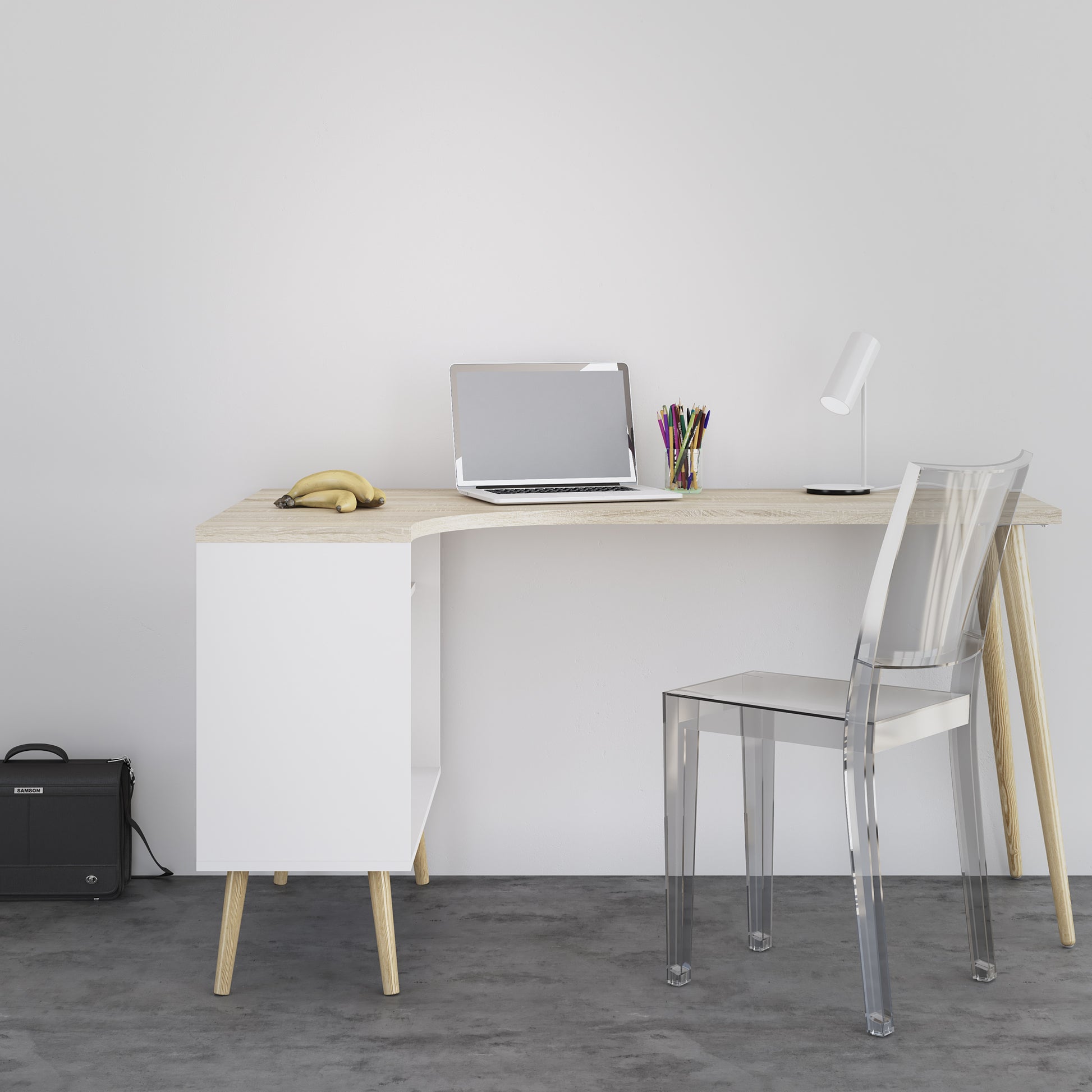 Oslo  Desk 2 Drawer in White and Oak