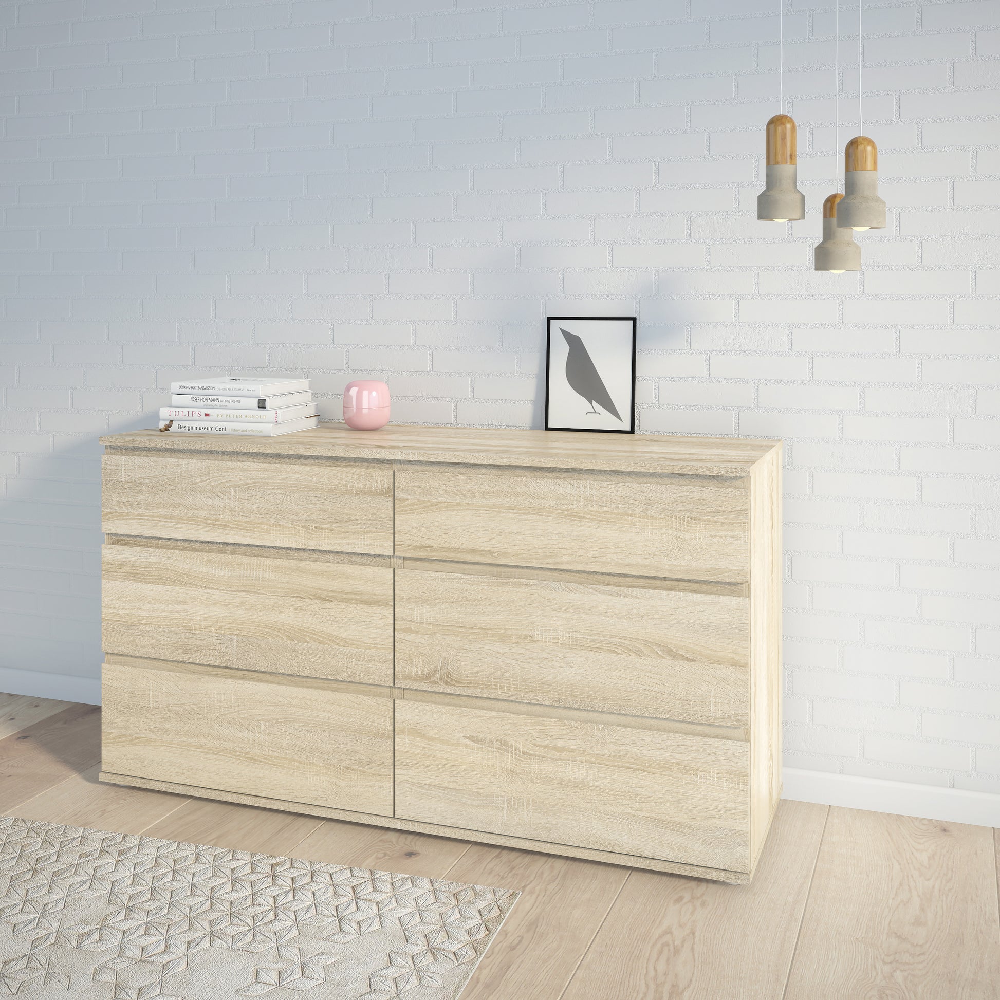 Nova  Wide Chest of 6 Drawers (3+3) in Oak