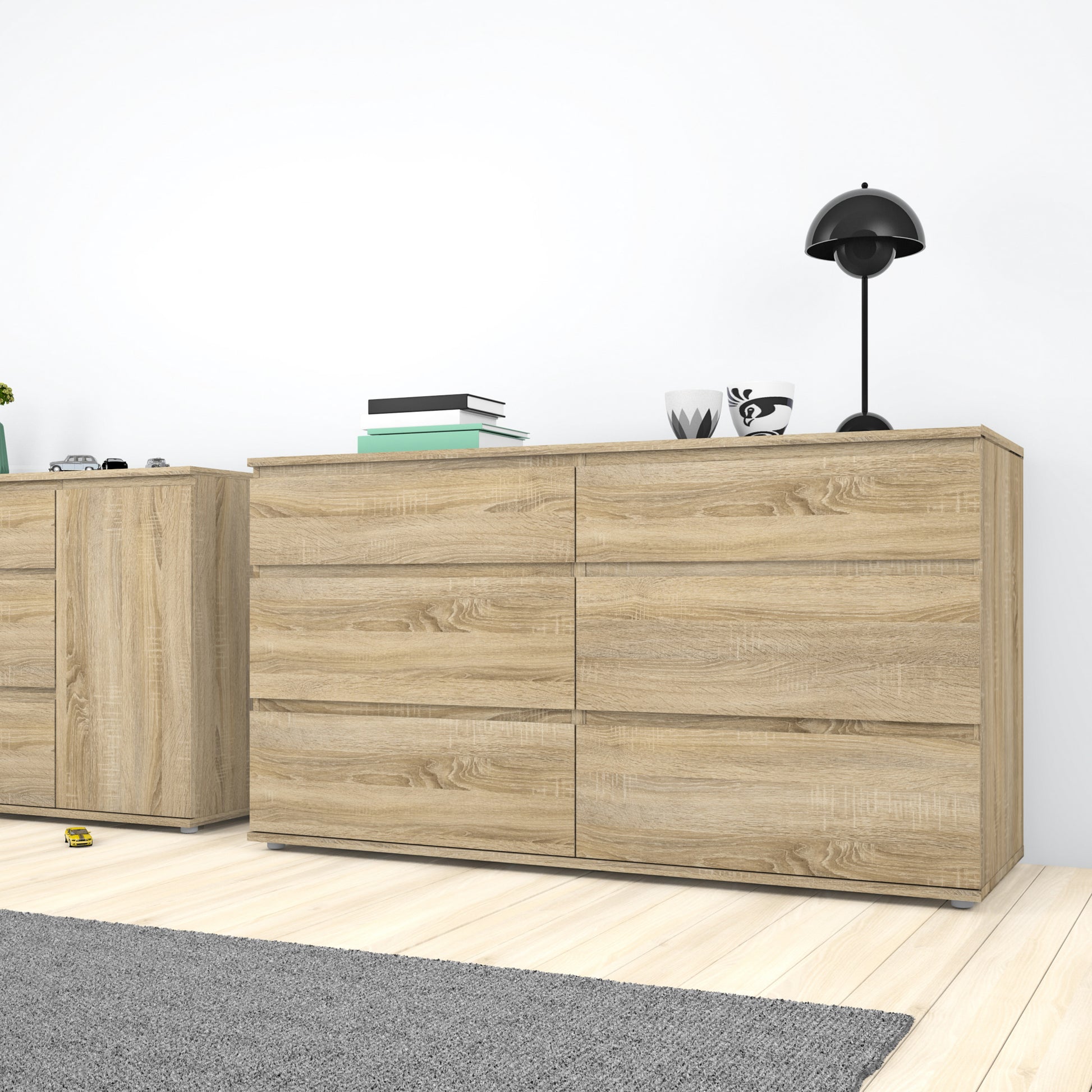 Nova  Wide Chest of 6 Drawers (3+3) in Oak