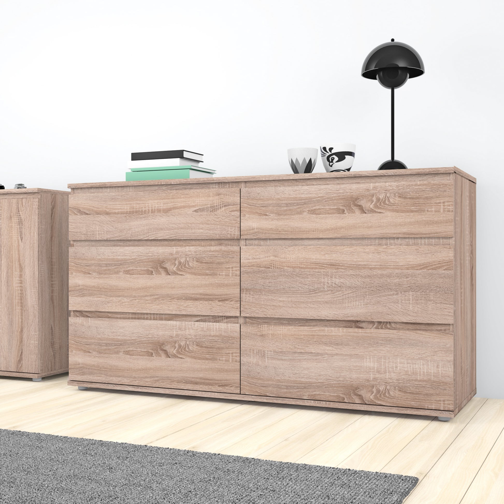 Nova  Wide Chest of 6 Drawers (3+3) in Truffle Oak