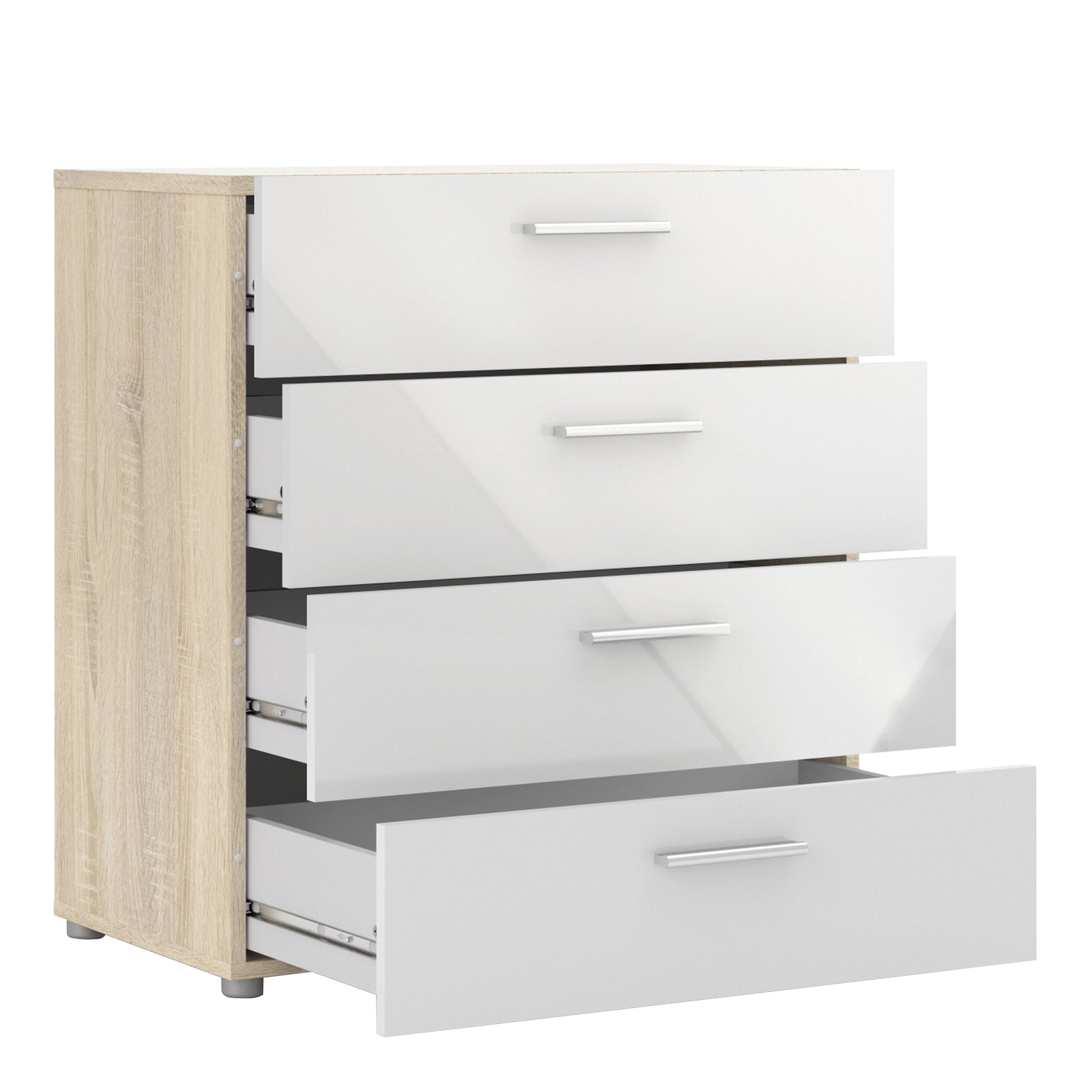Pepe  Chest of 4 Drawers in Oak with White High Gloss