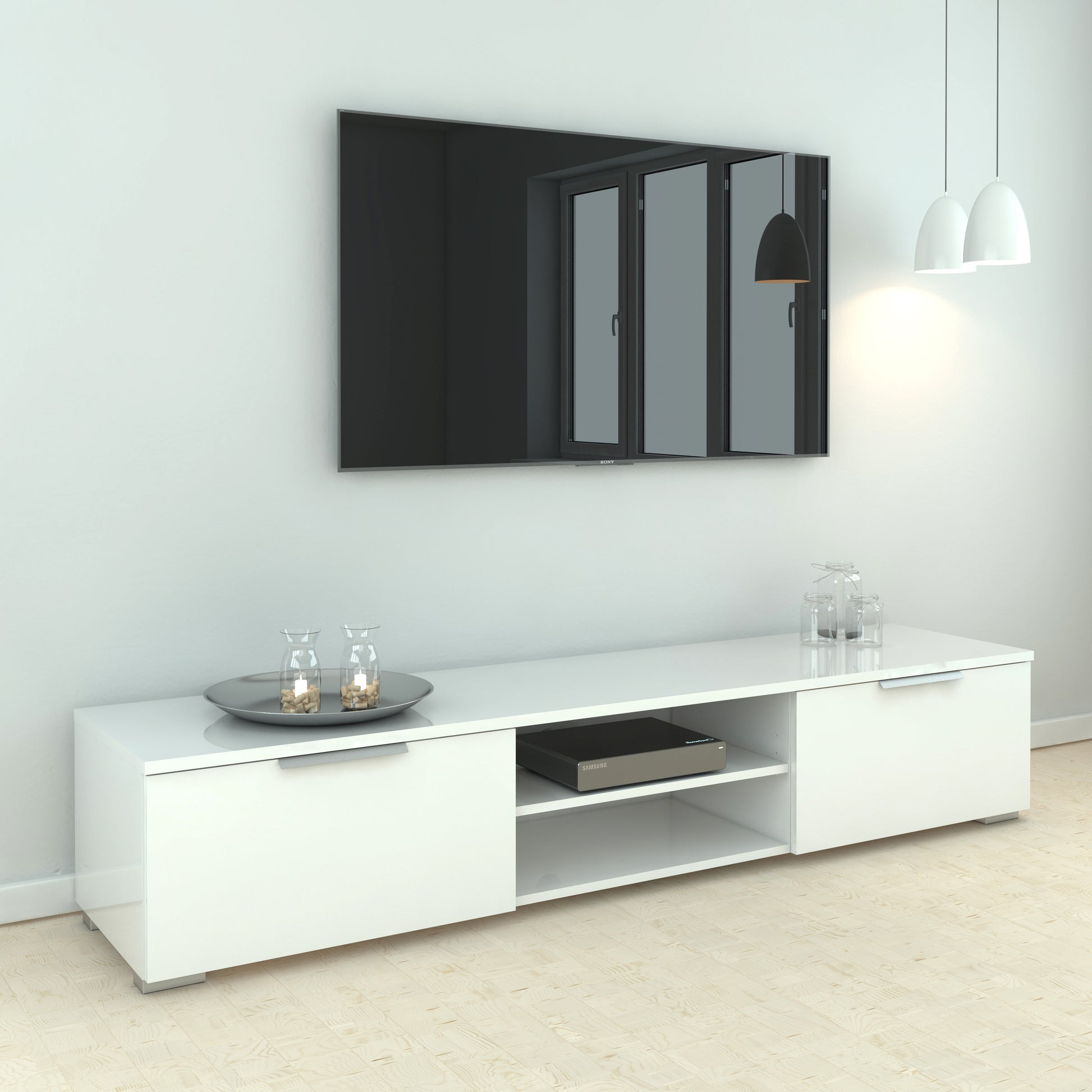 Match  TV Unit 2 Drawers 2 Shelf in White High Gloss