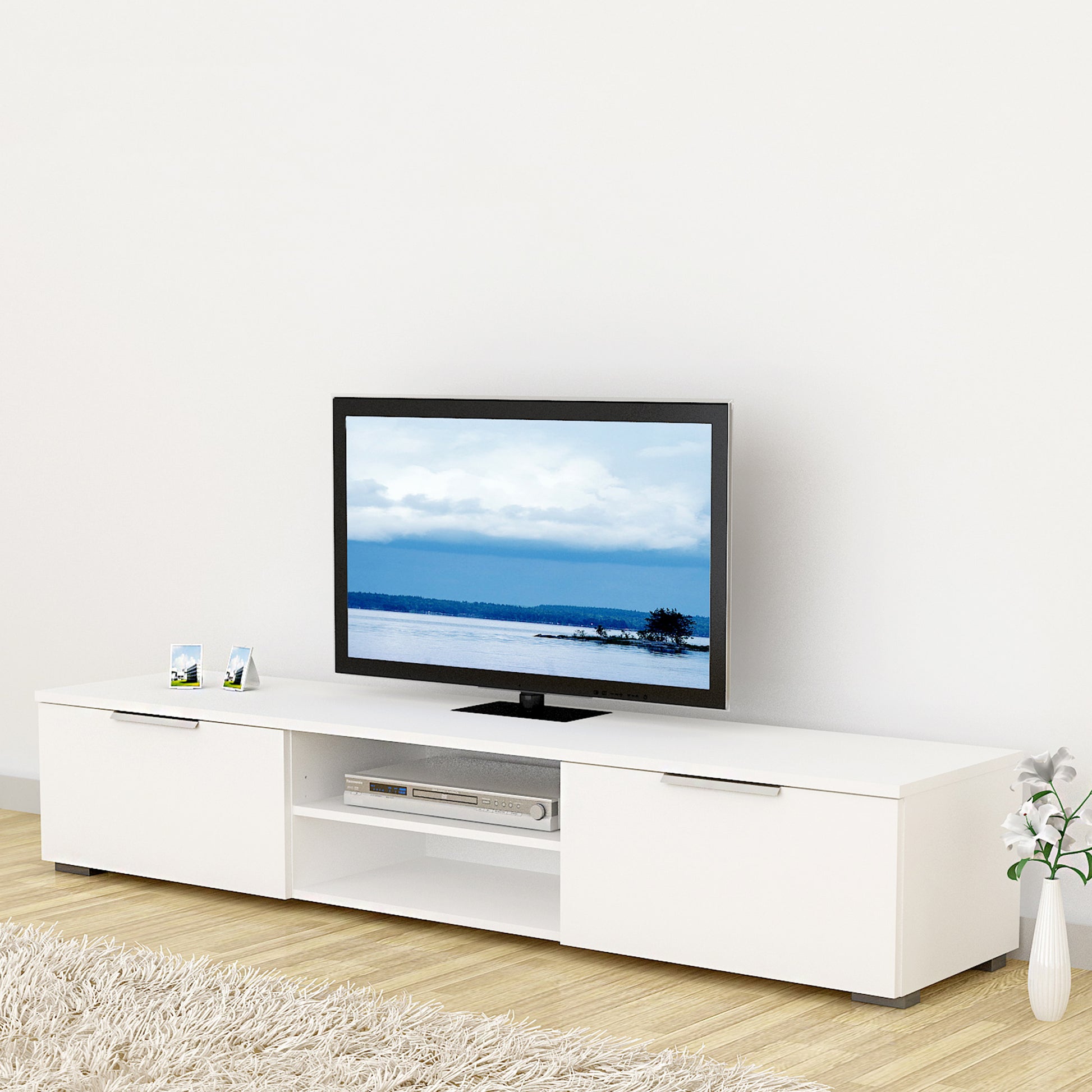 Match  TV Unit 2 Drawers 2 Shelf in White High Gloss