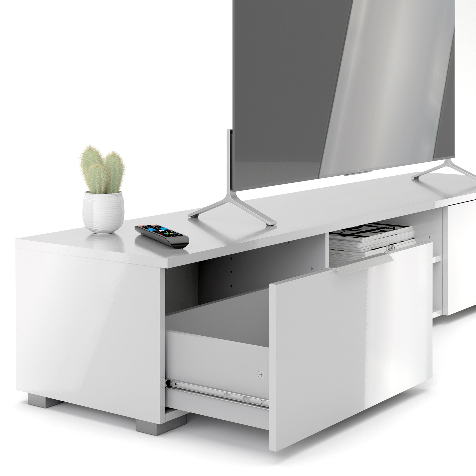 Match  TV Unit 2 Drawers 2 Shelf in White High Gloss