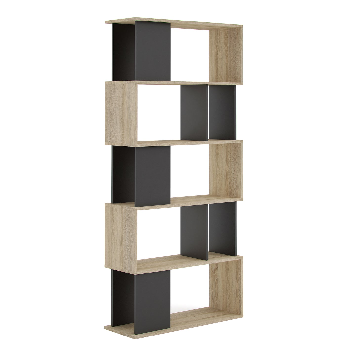 Maze  Open Bookcase 4 Shelves in Oak and Black