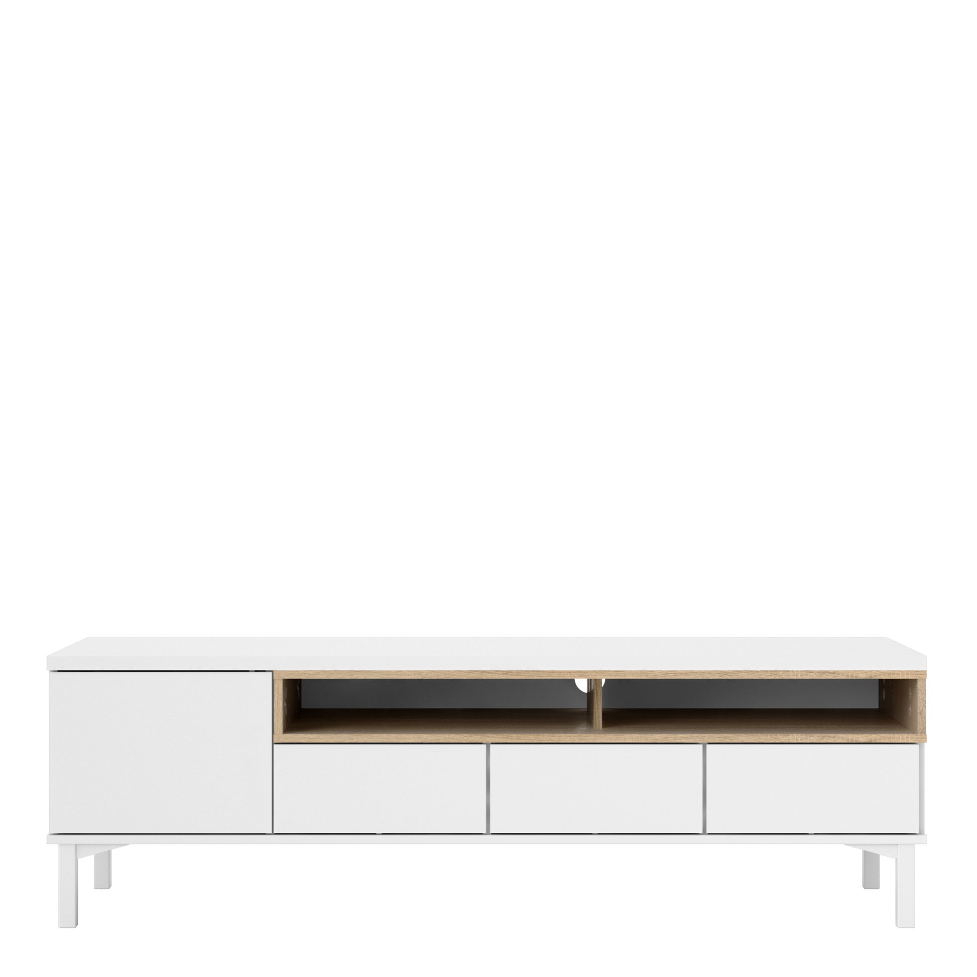 Roomers TV Unit 3 Drawers 1 Door in White and Oak