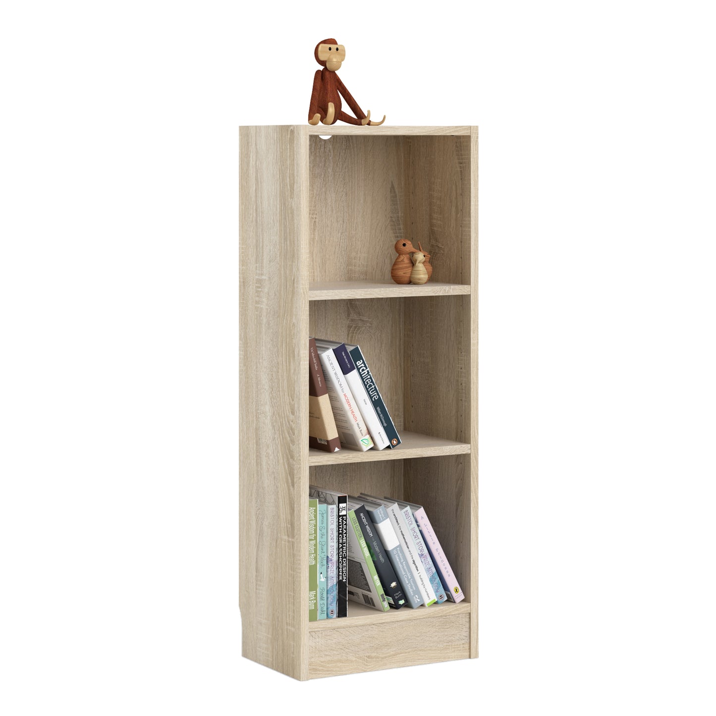 Basic  Low Narrow Bookcase (2 Shelves) in Oak