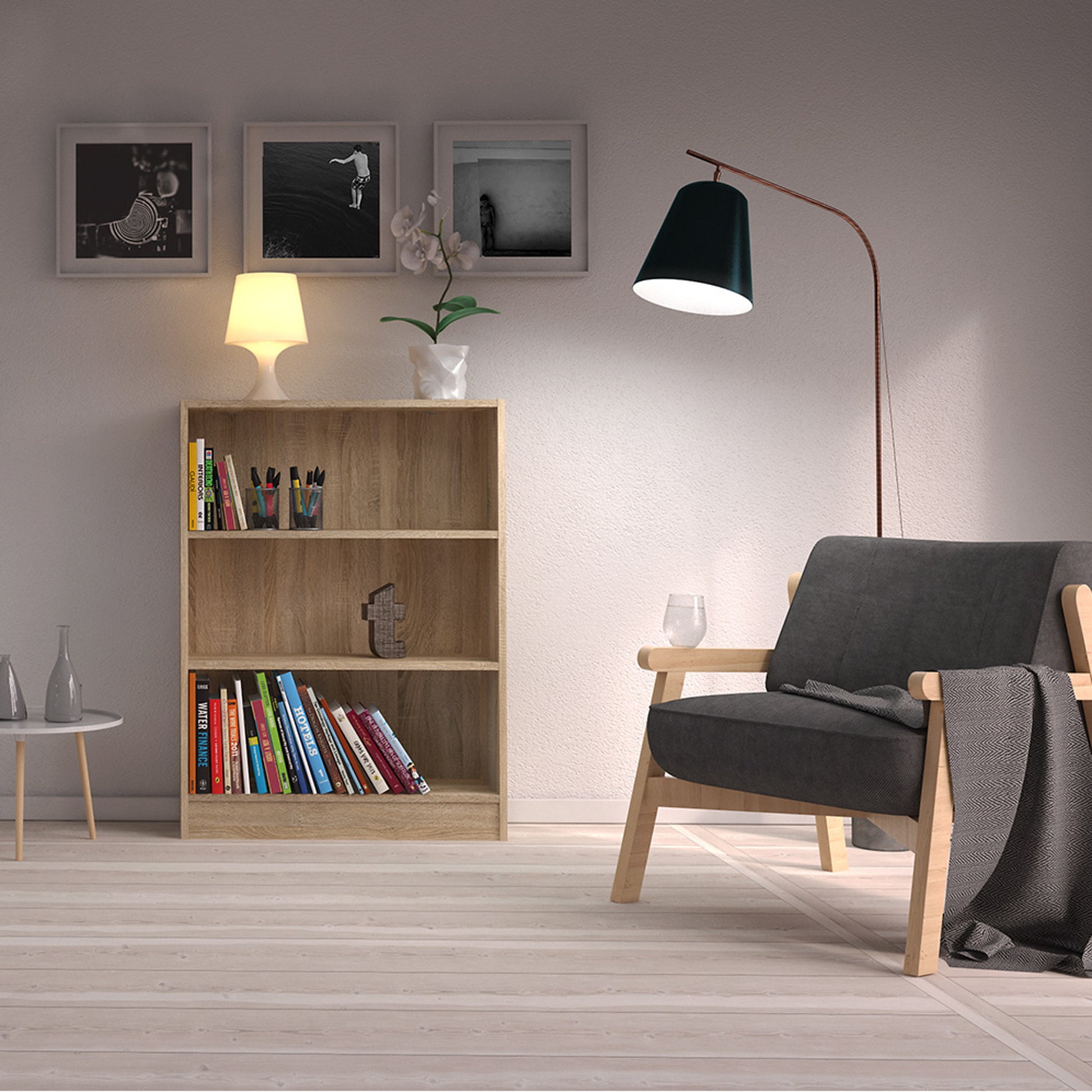 Basic  Low Wide Bookcase (2 Shelves) in Oak